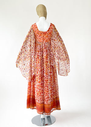 Vintage 1970s Catherine Buckley Stenciled Lace Dress