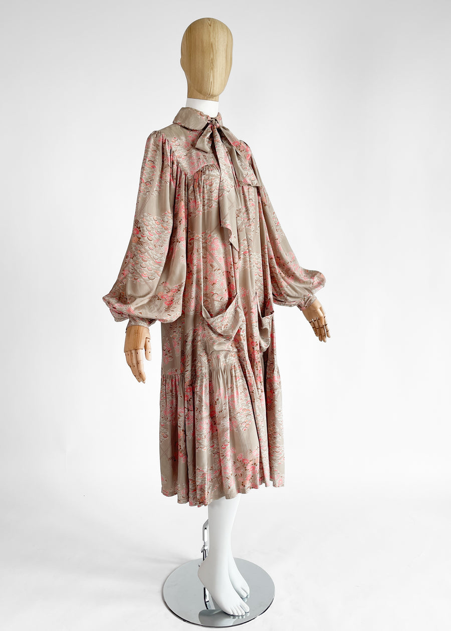 1970s Droopy & Browns Asian Print Dress