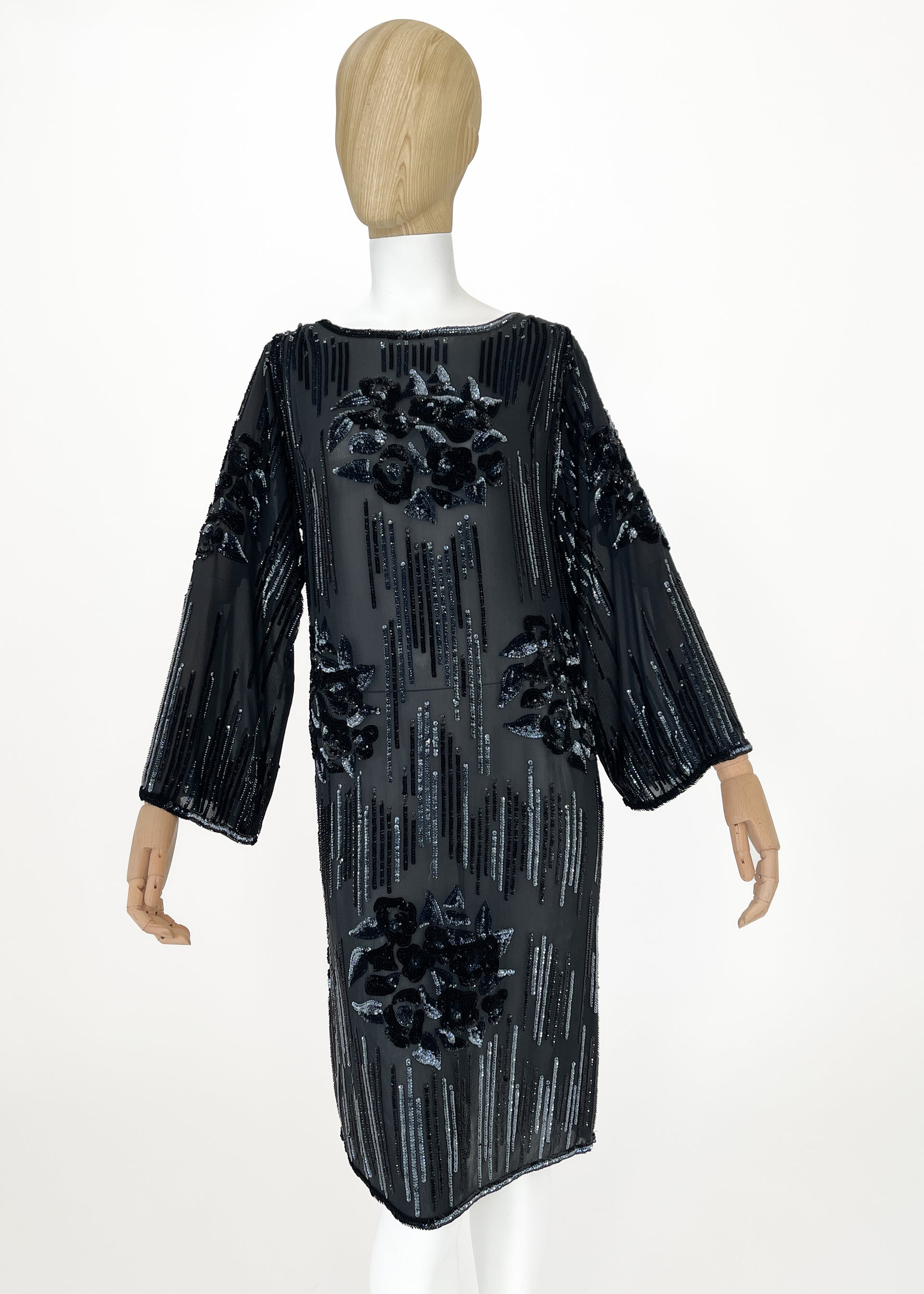 Vintage 1970s Gucci Black Sequined Silk Maxi Dress — Rare