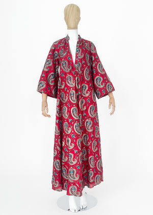 Vintage 1970s Raksha Embroidered Silk Caftan