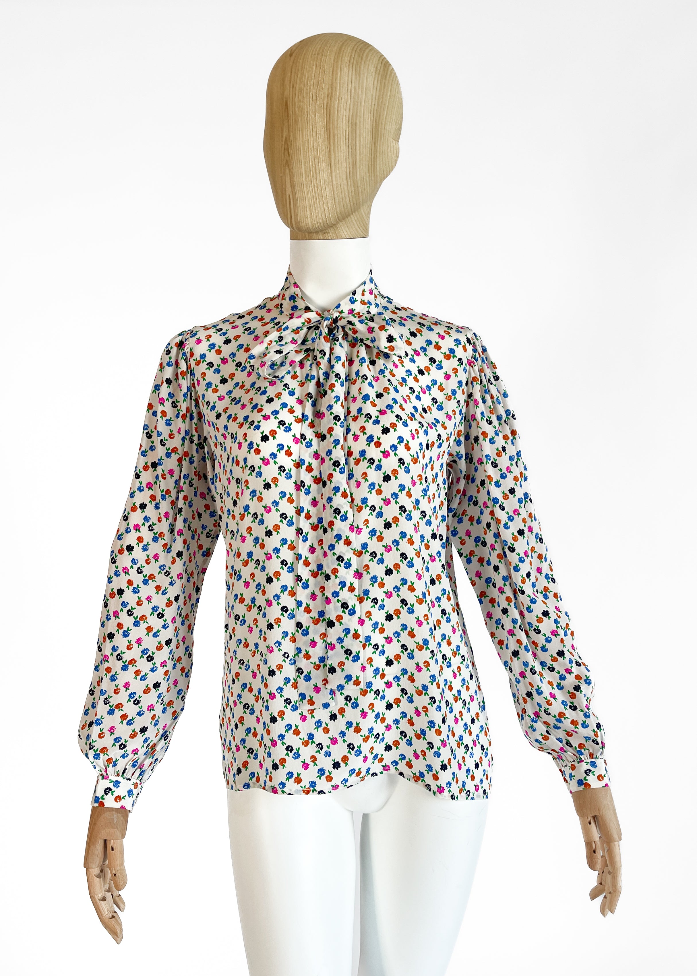 1970s Yves Saint Laurent Floral Silk Blouse