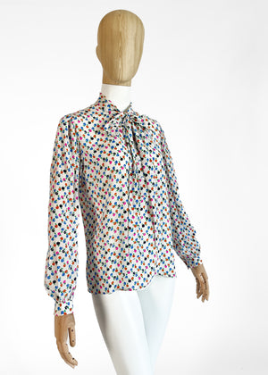 1970s Yves Saint Laurent Floral Silk Blouse