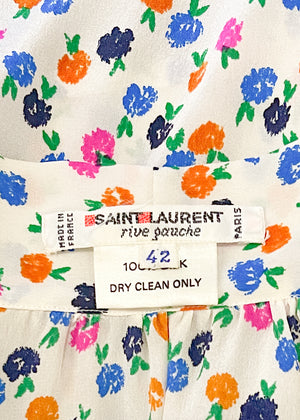 1970s Yves Saint Laurent Floral Silk Blouse
