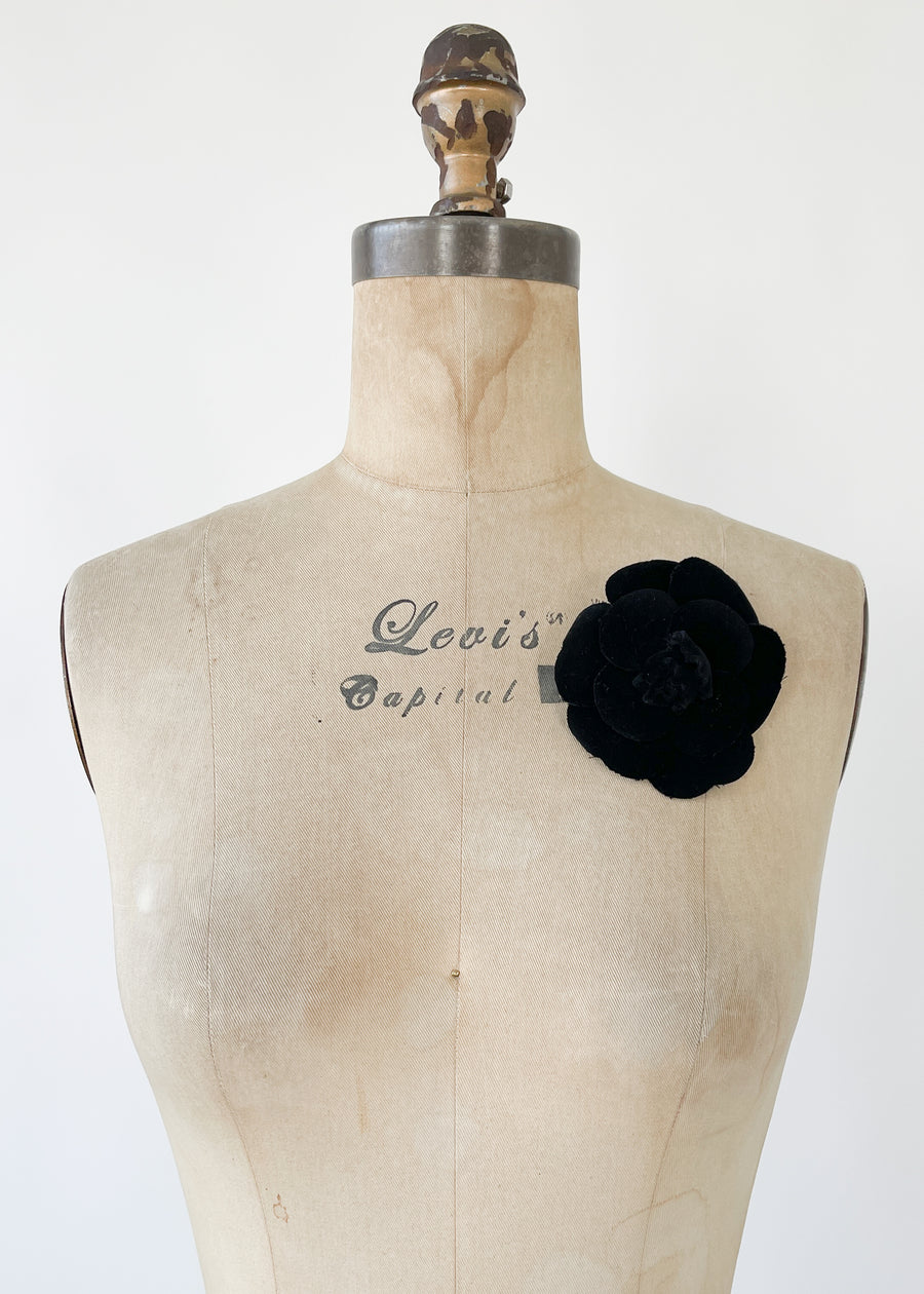 Vintage Chanel Velvet Camellia Flower Brooch