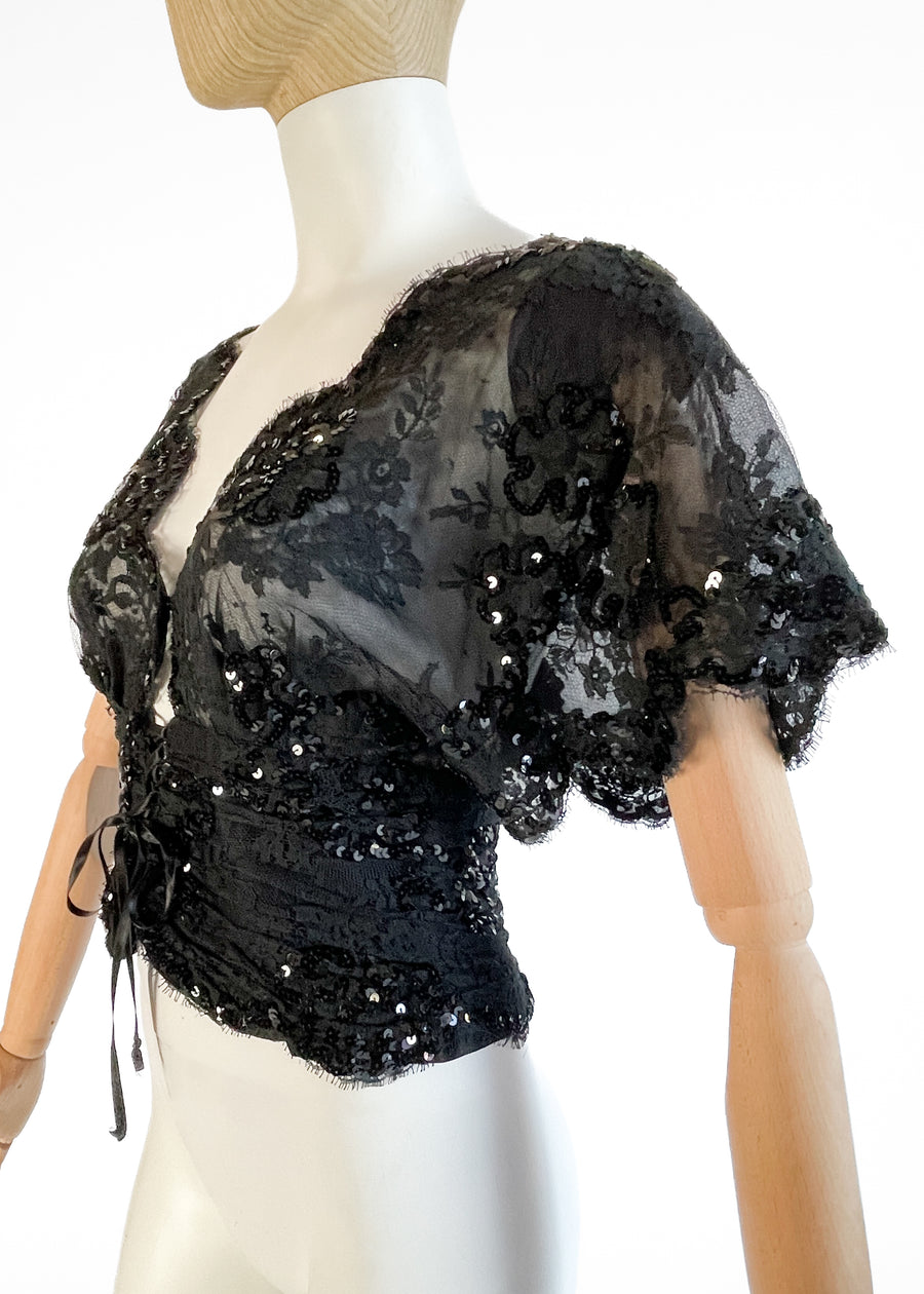 1980s Ungaro Sequined Lace Top