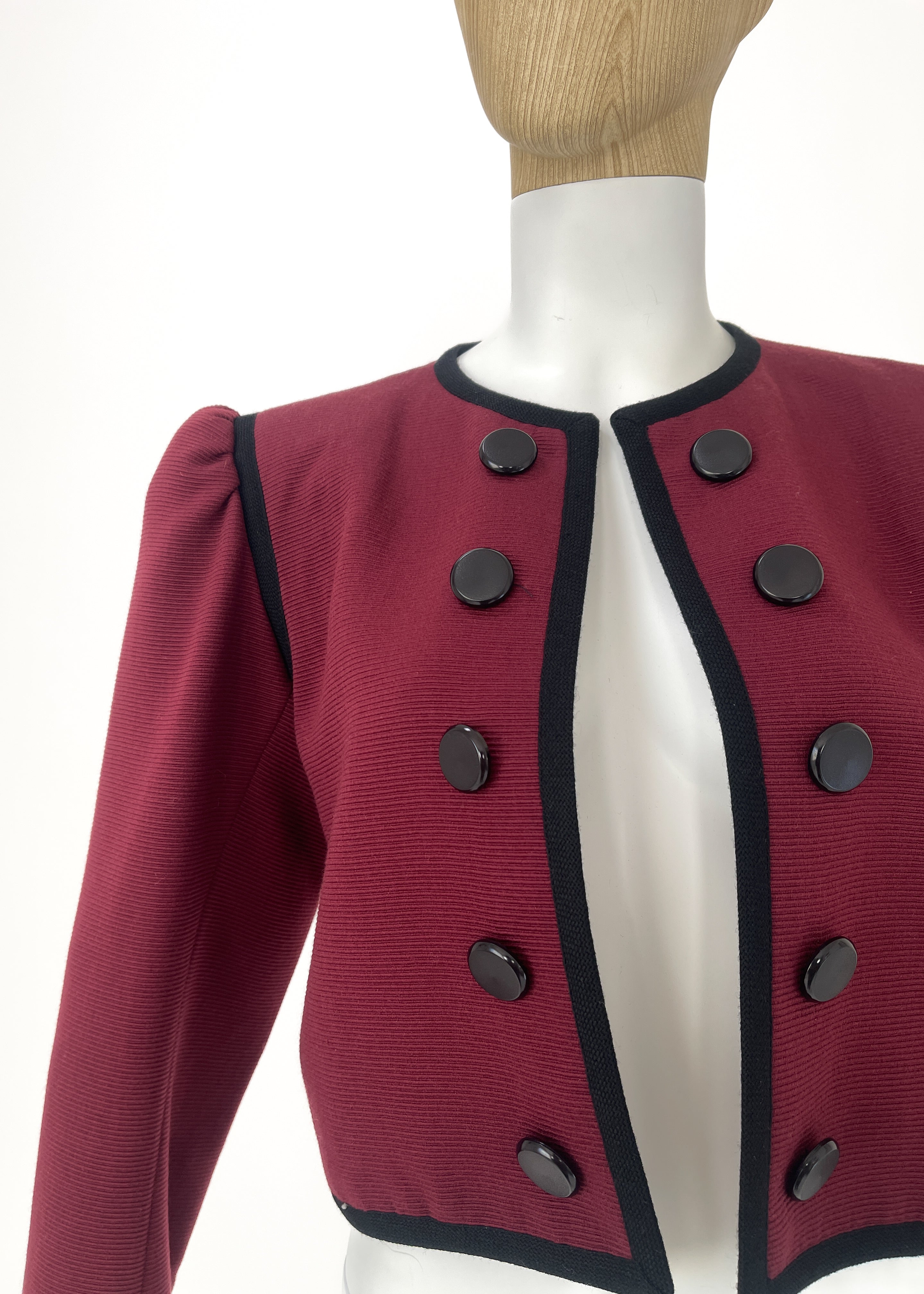 Vintage 1982 YSL Rive Gauche Cropped Burgundy Wool Jacket — F/W 1982