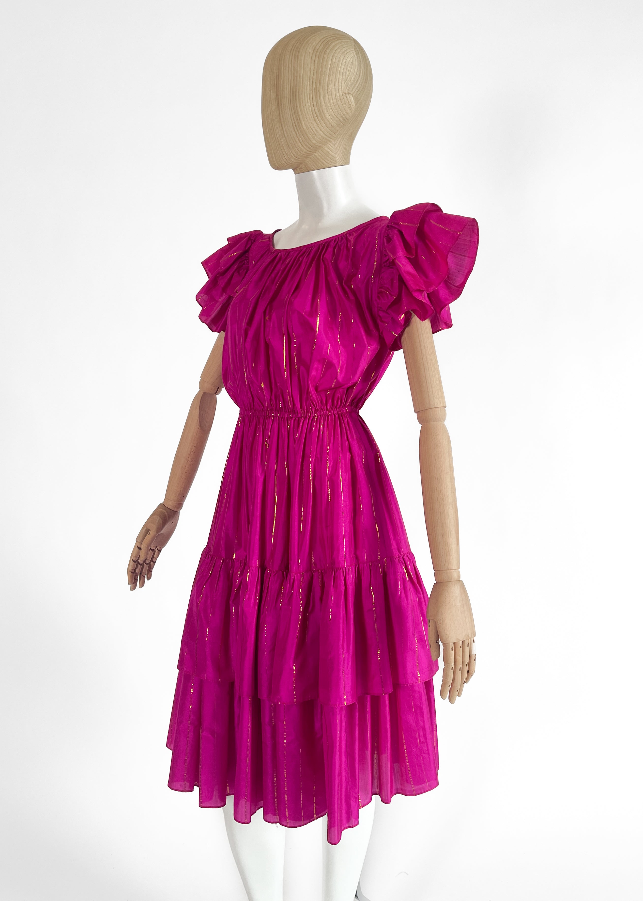 1980s Yves Saint Laurent Fuchsia Silk Dress