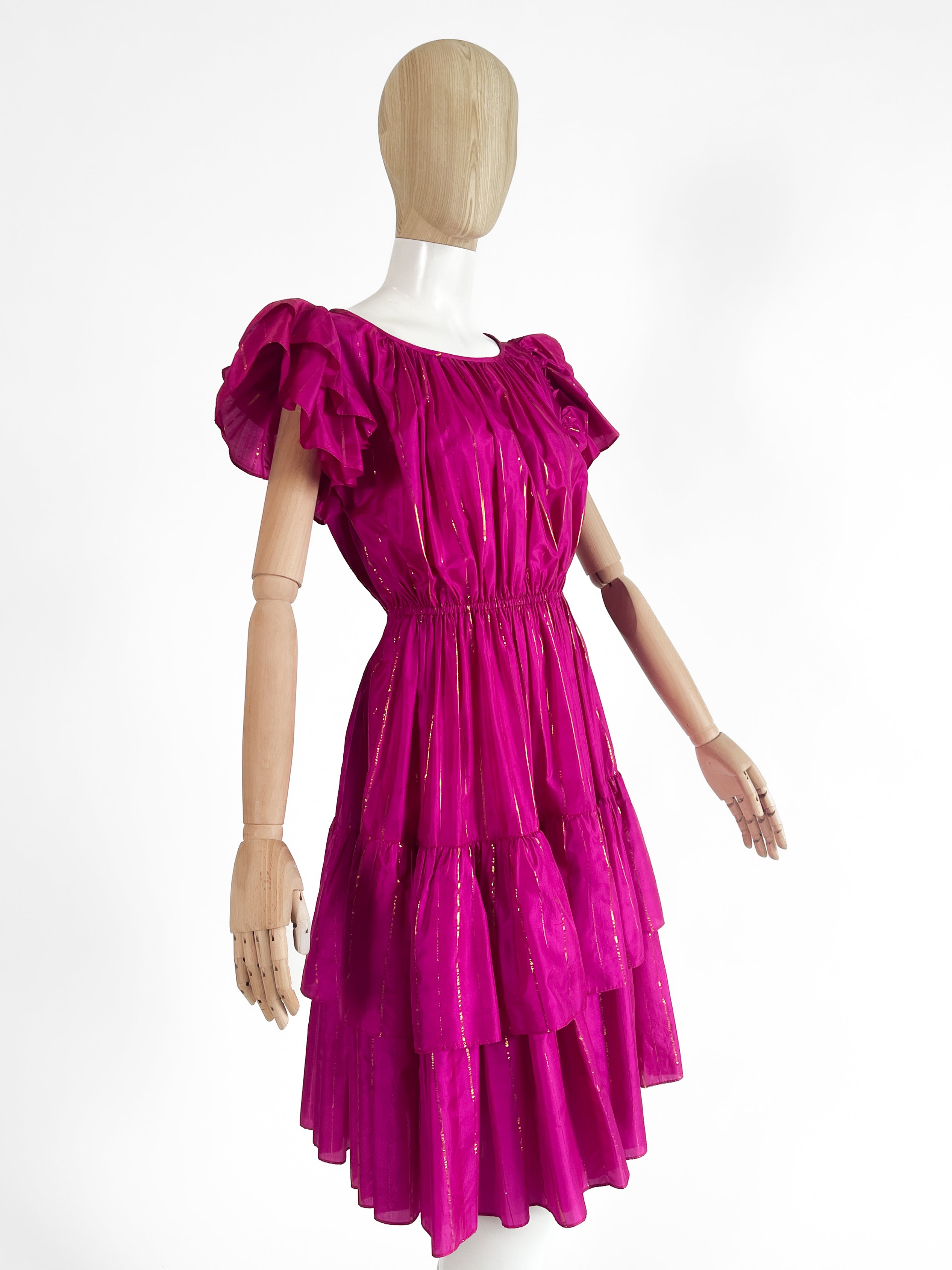 1980s Yves Saint Laurent Fuchsia Silk Dress