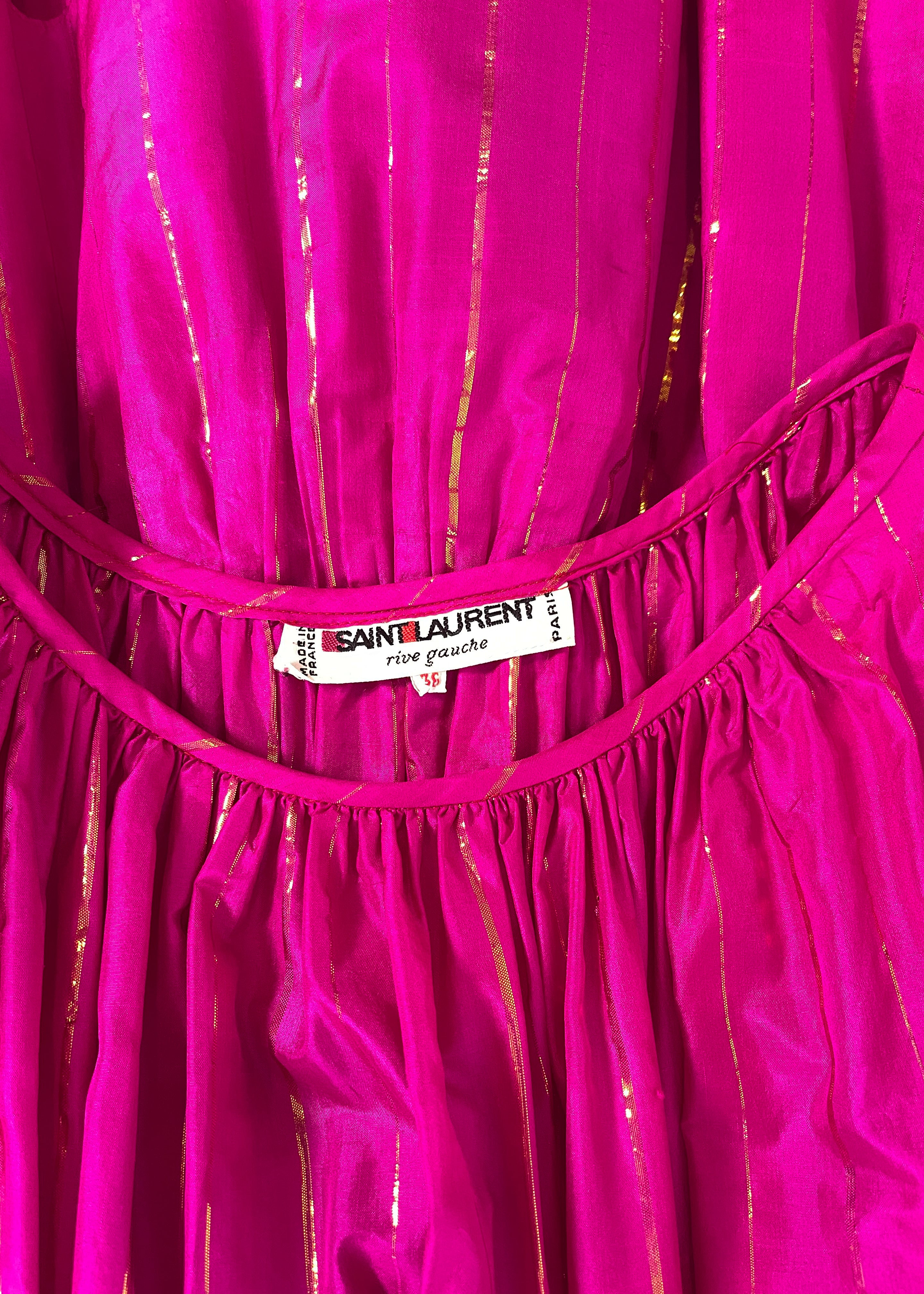 1980s Yves Saint Laurent Fuchsia Silk Dress