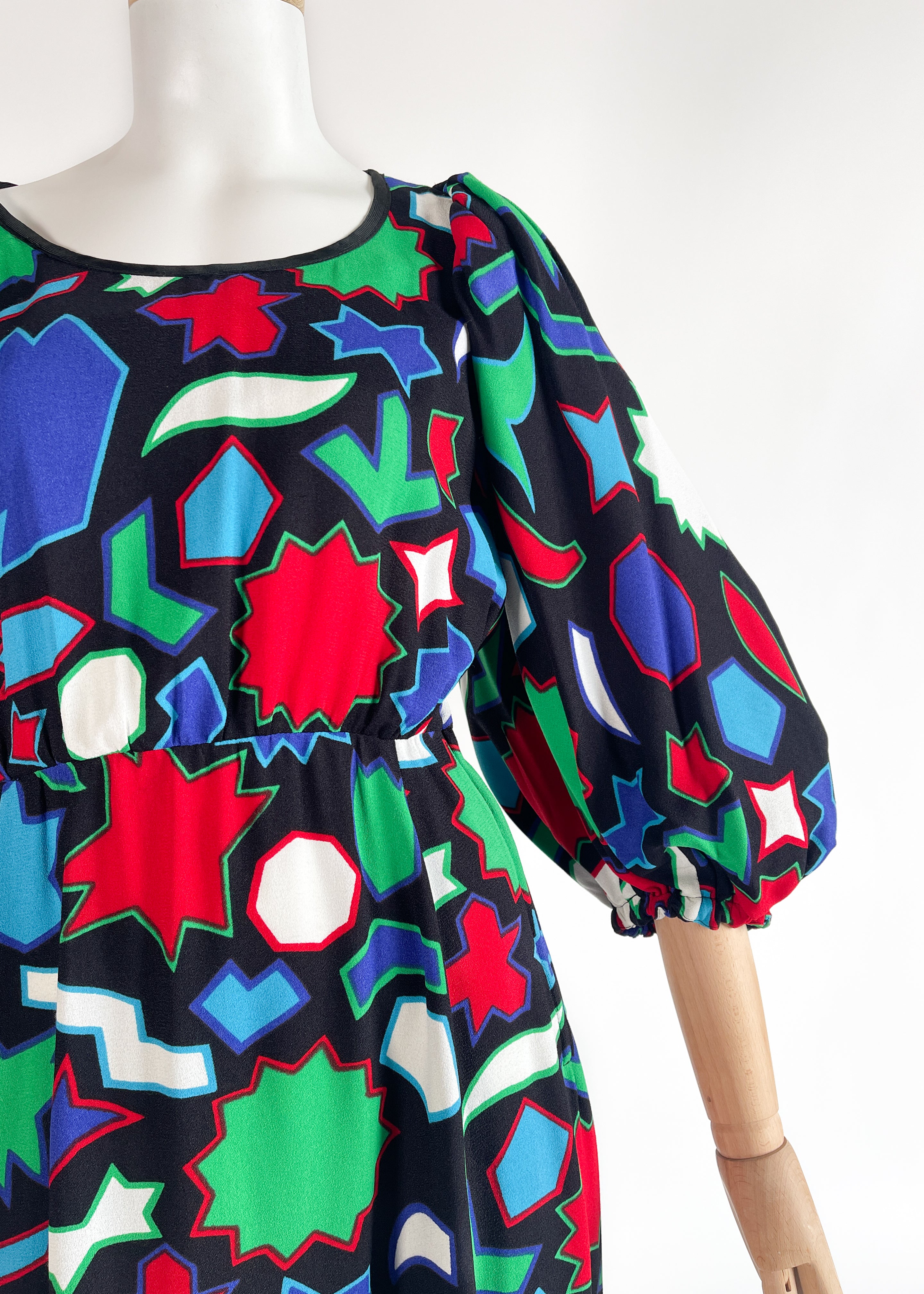 Vintage 1980s YSL Graphic Shapes Silk Dress