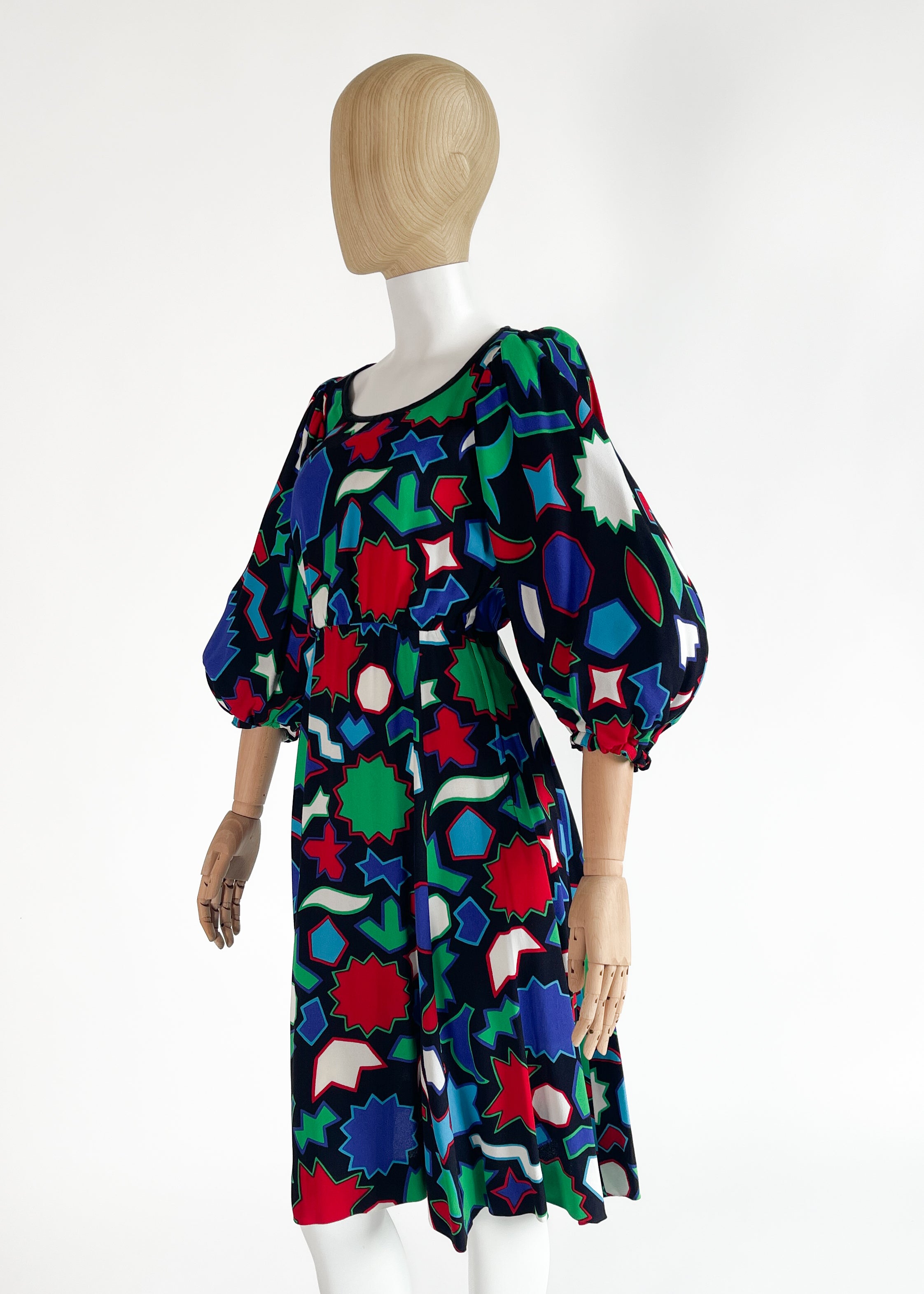 Vintage 1980s YSL Graphic Shapes Silk Dress