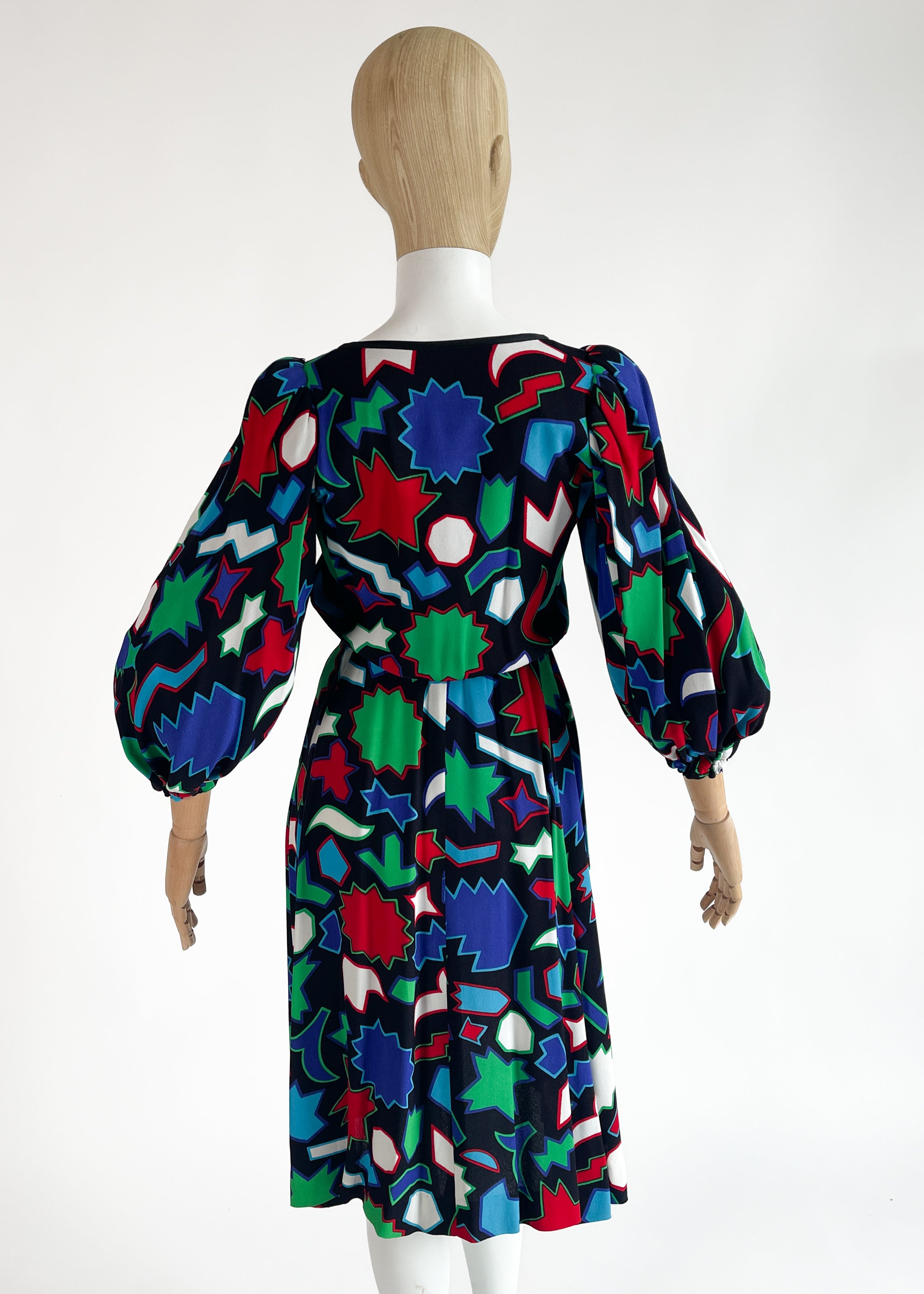Vintage 1980s YSL Graphic Shapes Silk Dress
