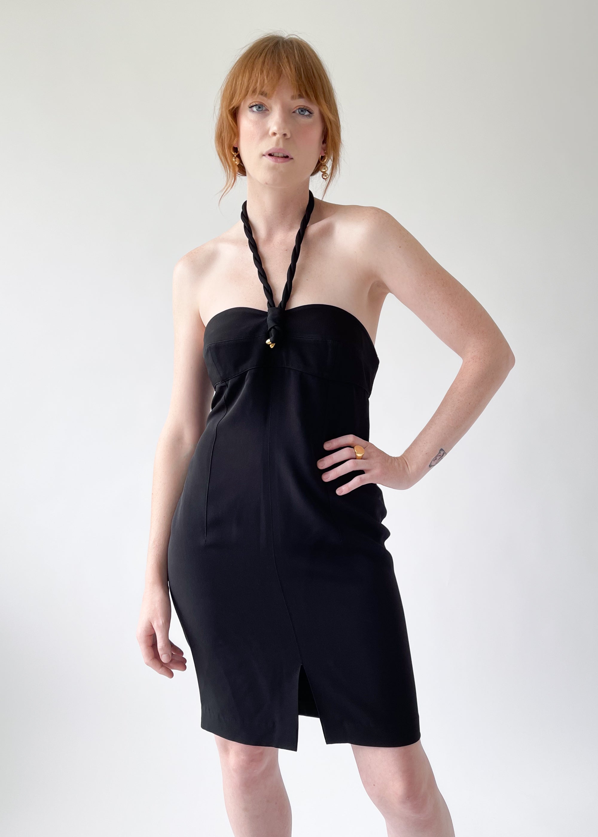 Vintage 1980s Claude Montana Black Mini Dress