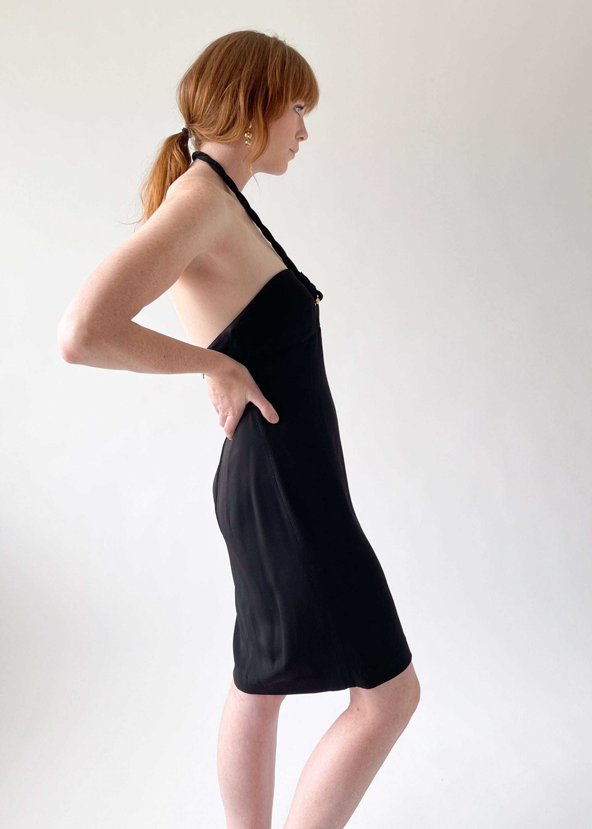 Vintage 1980s Claude Montana Black Mini Dress