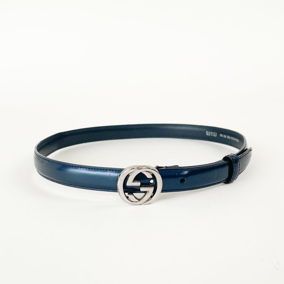 Vintage Gucci Tom Ford Metallic Blue Skinny Belt — Silver GG  display picture 2