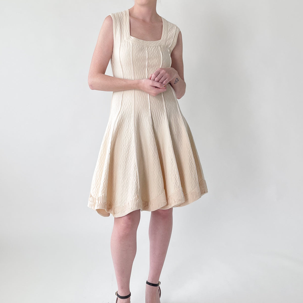 alaia knit dress Vintage Alaïa Cream Wool-Silk Fit & Flare — Y2K, Made in Italy Daily Wear