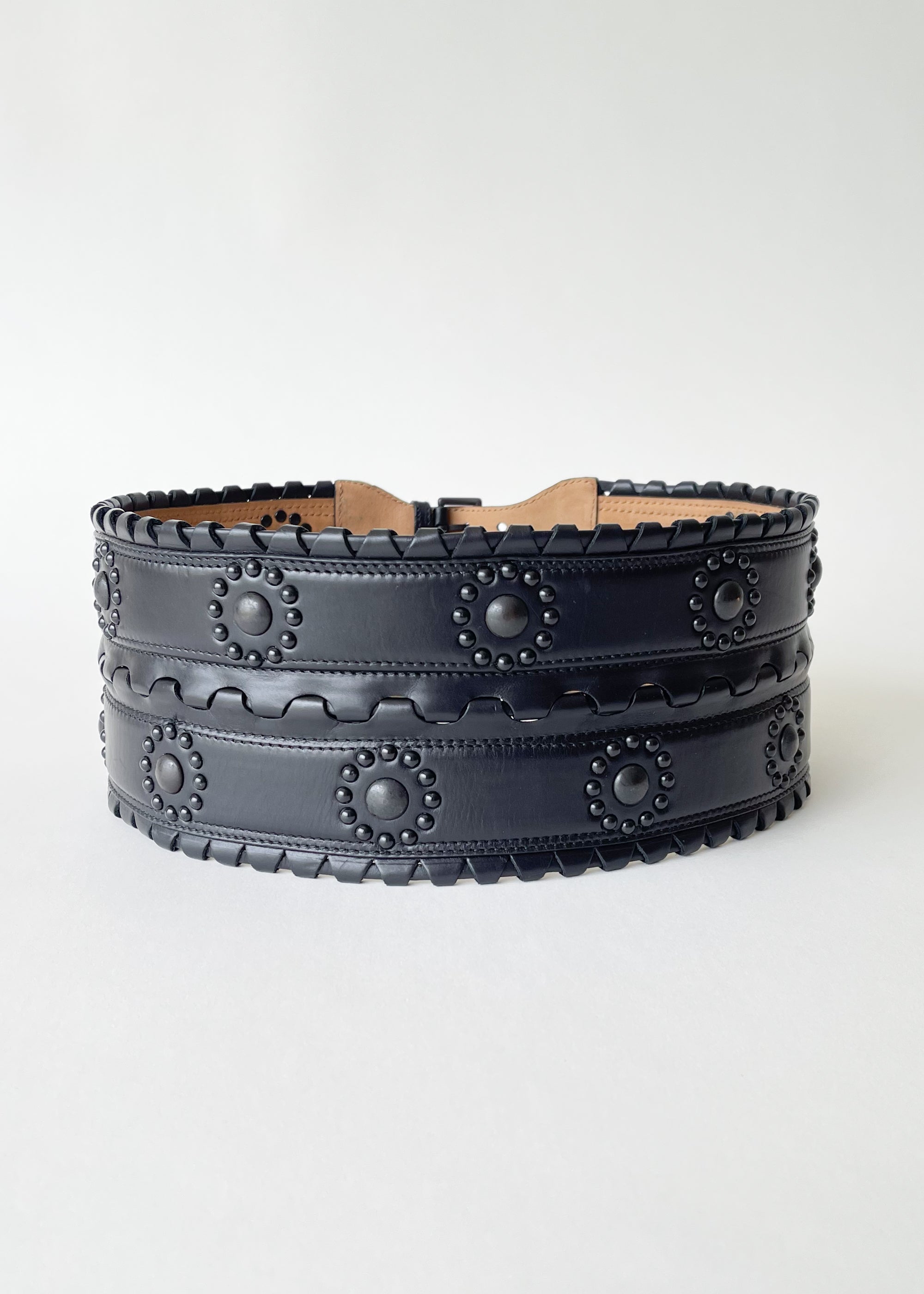 Vintage Alaia Wide Studded Triple Buckle Belt