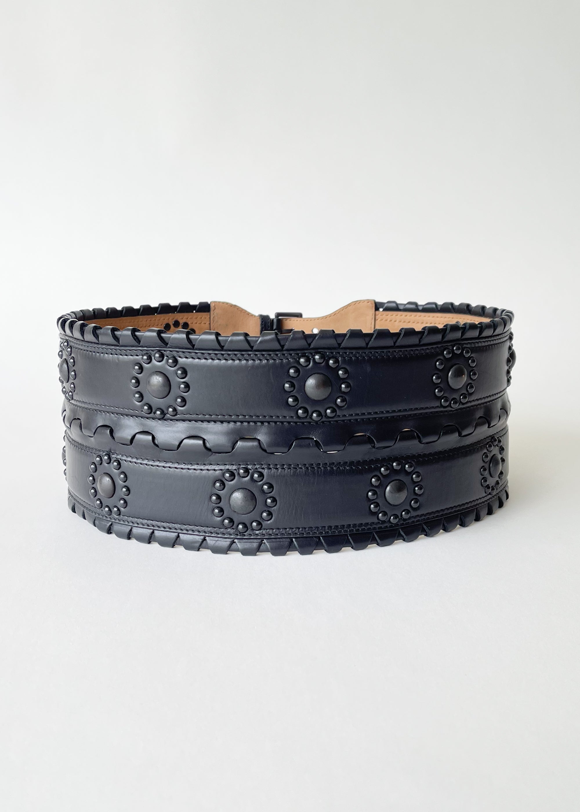Metallic Brown Wide Handwoven Leather Corset Waist Belt