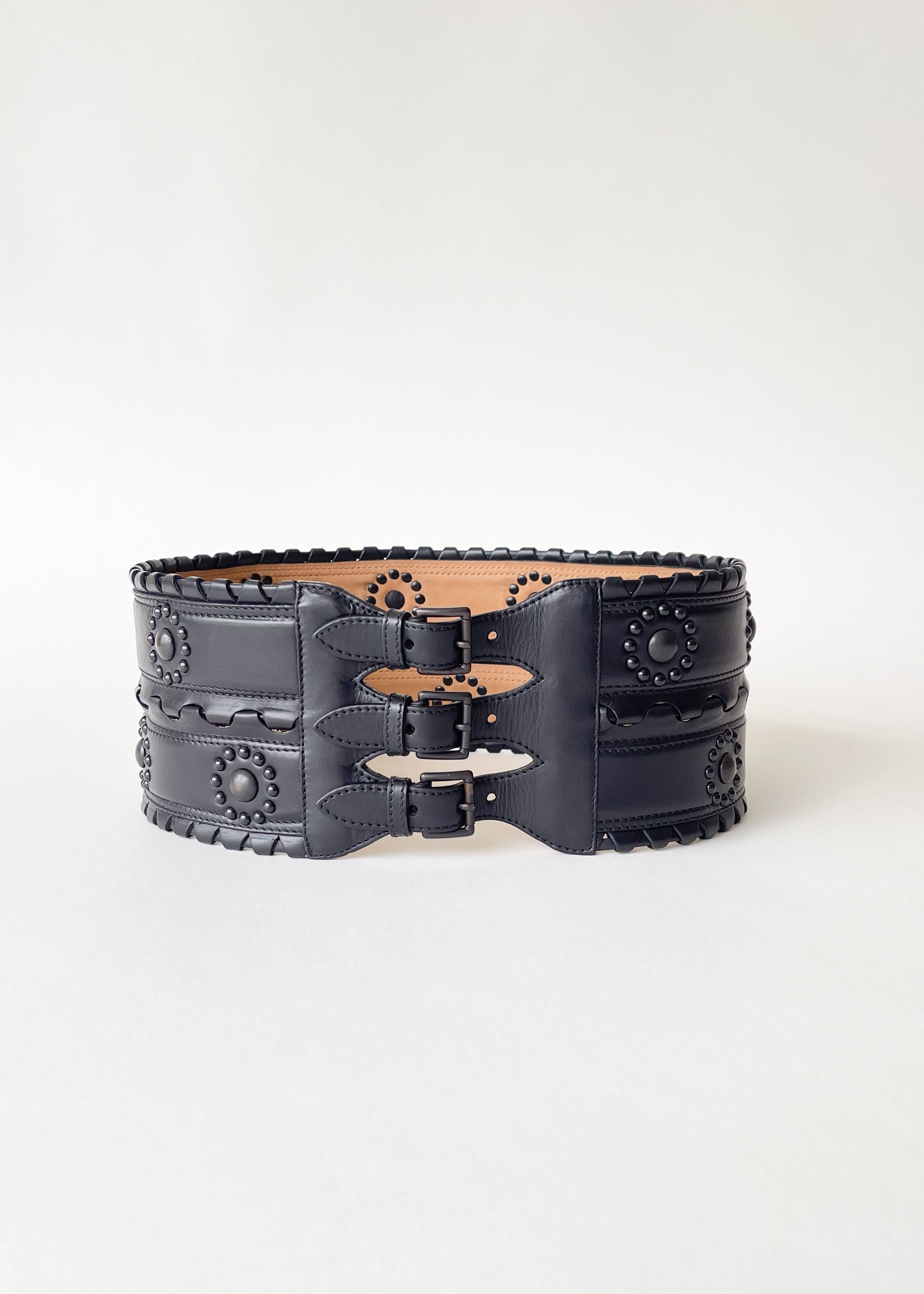 Vintage Alaia Wide Studded Triple Buckle Belt