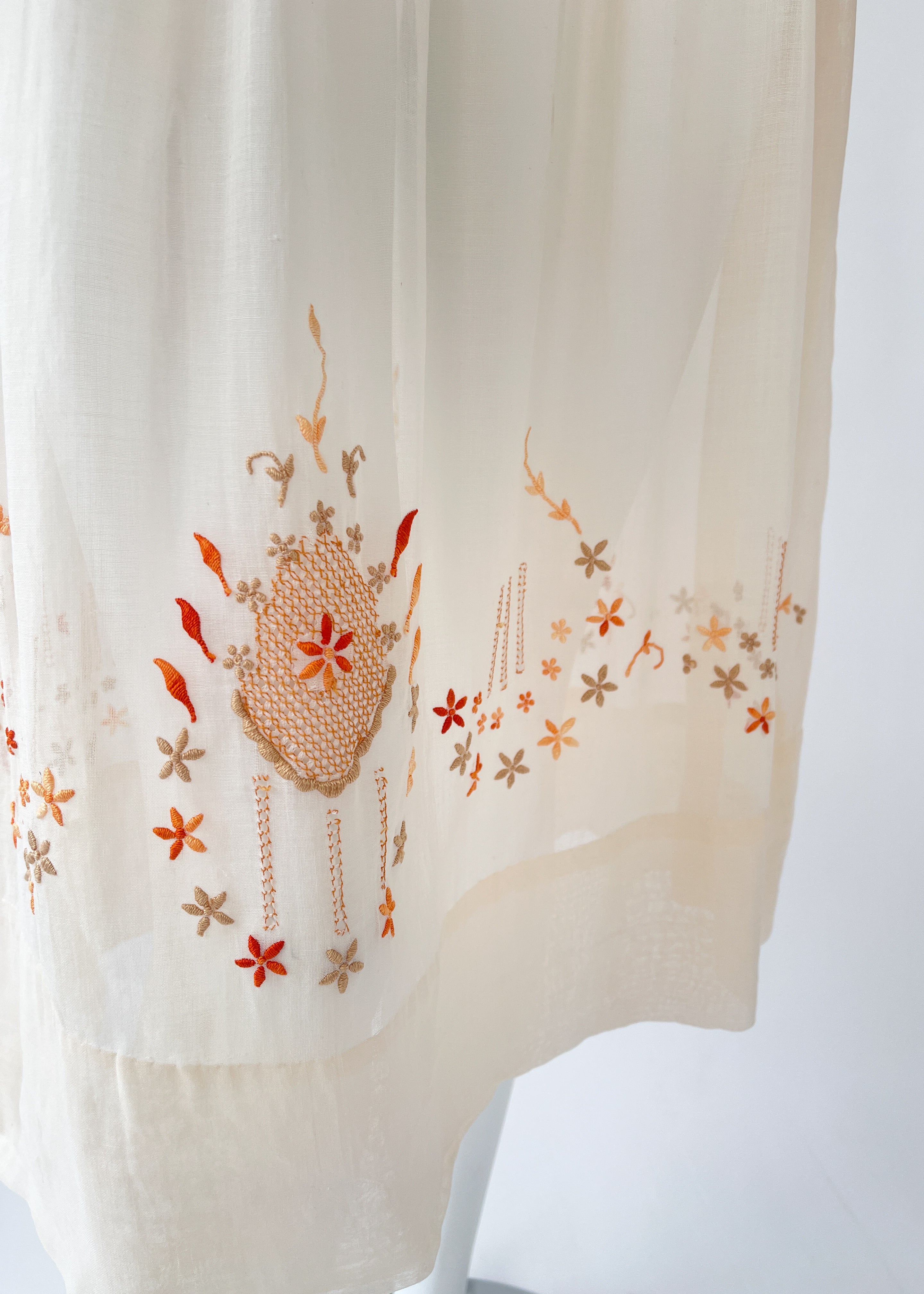 Vintage Embroidered Cotton Smocked Skirt