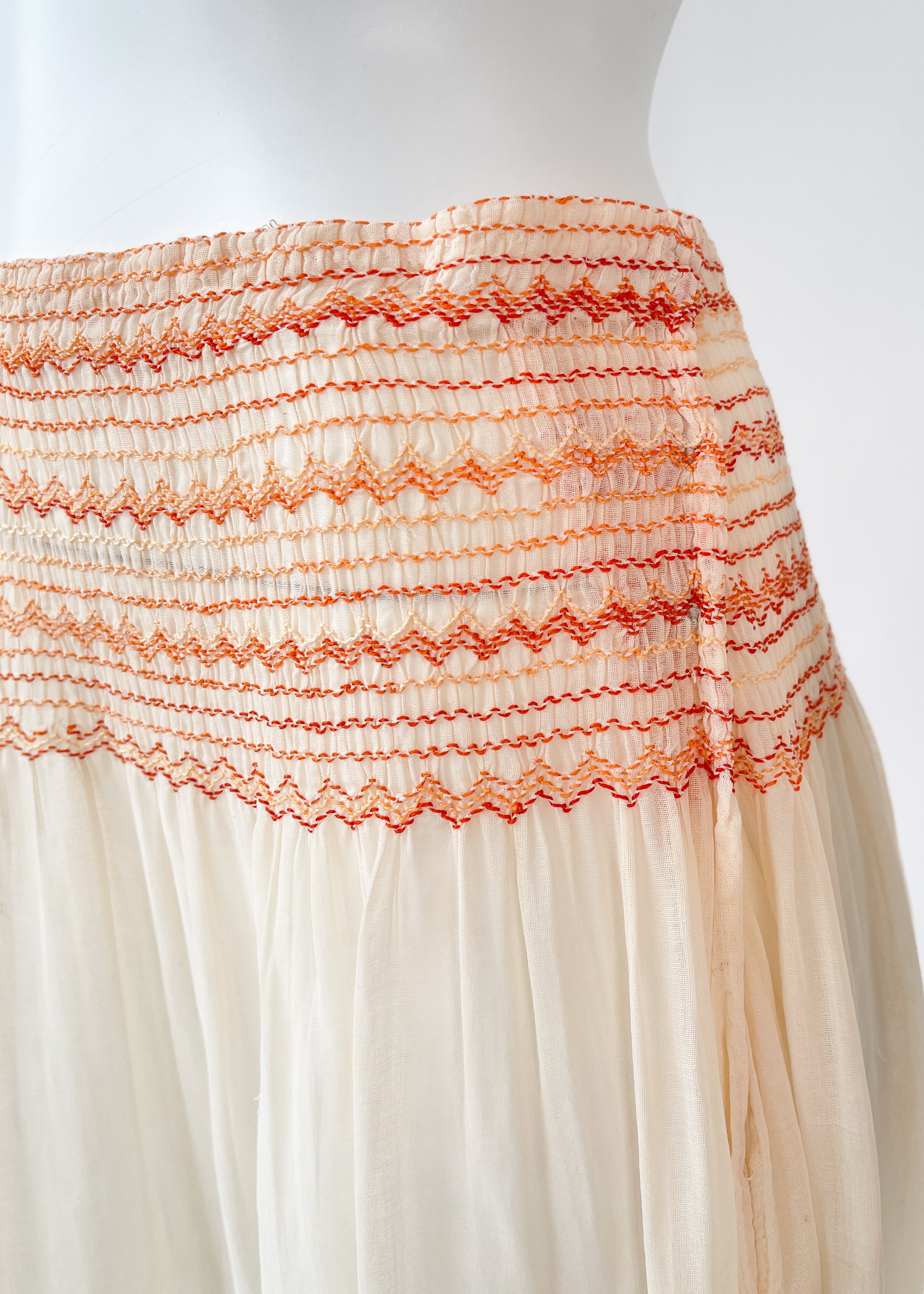 Vintage Embroidered Cotton Smocked Skirt