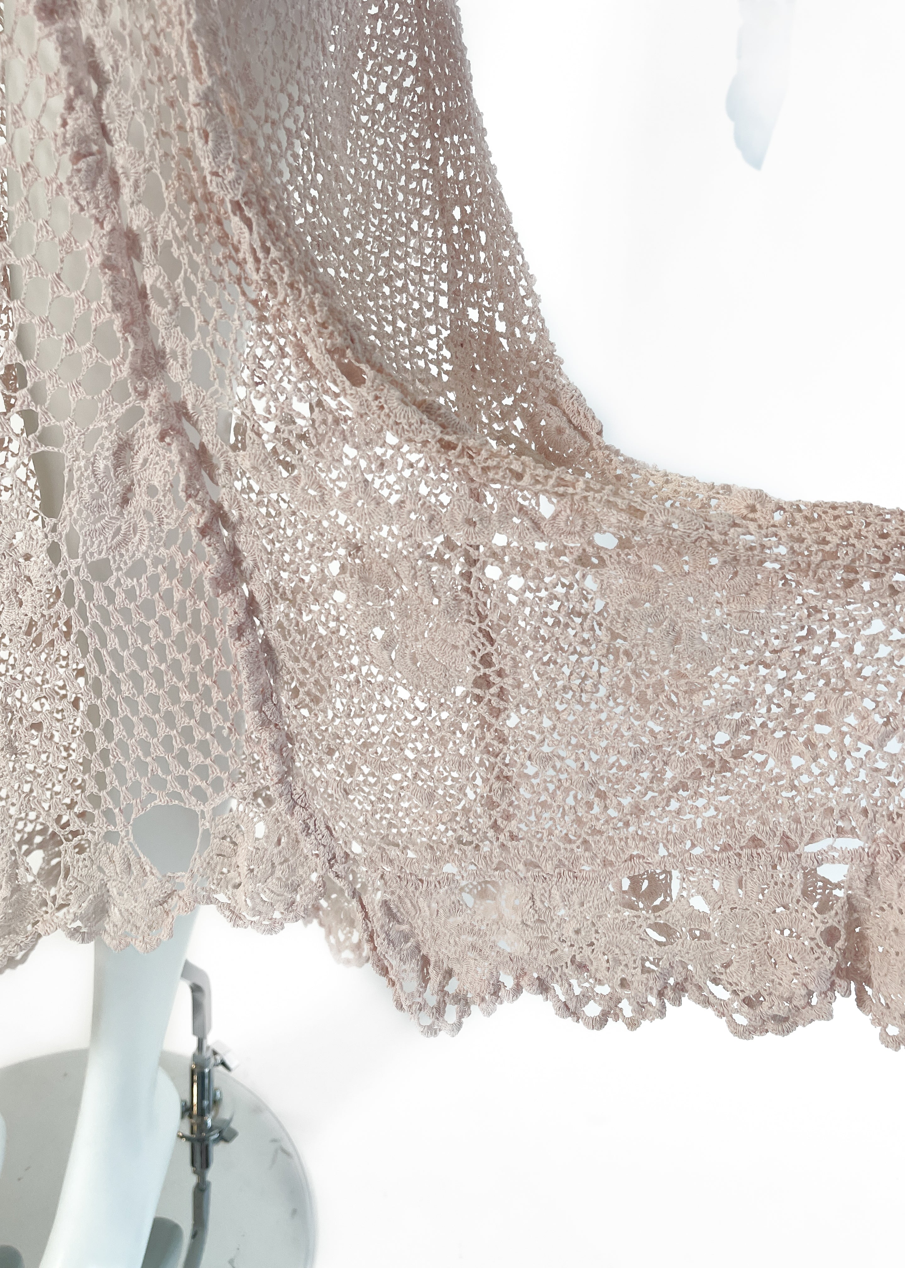 Antique 1920s Pale Pink Rayon Crochet Net Dress