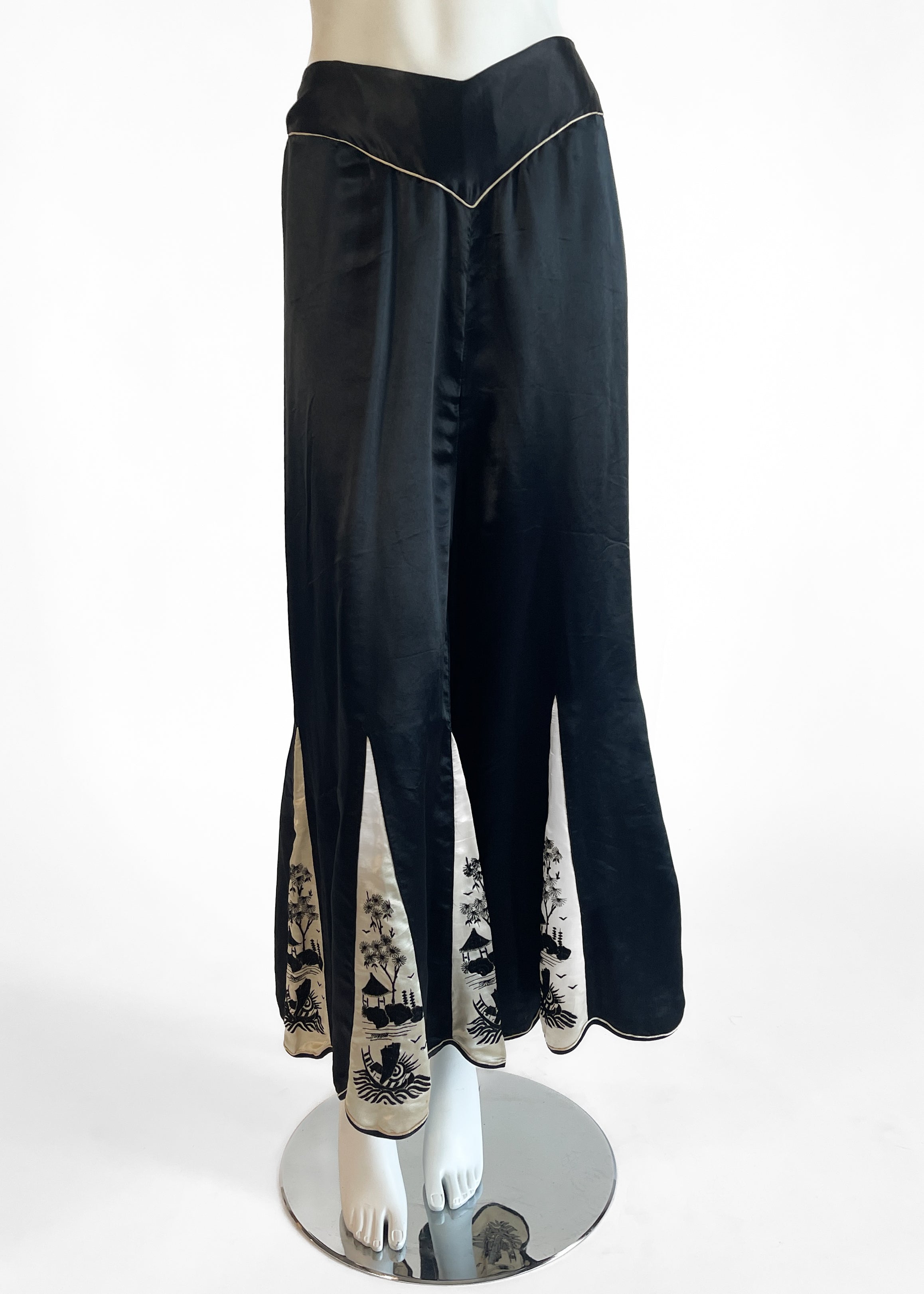 1920s Embroidered Silk Lounging Pajamas