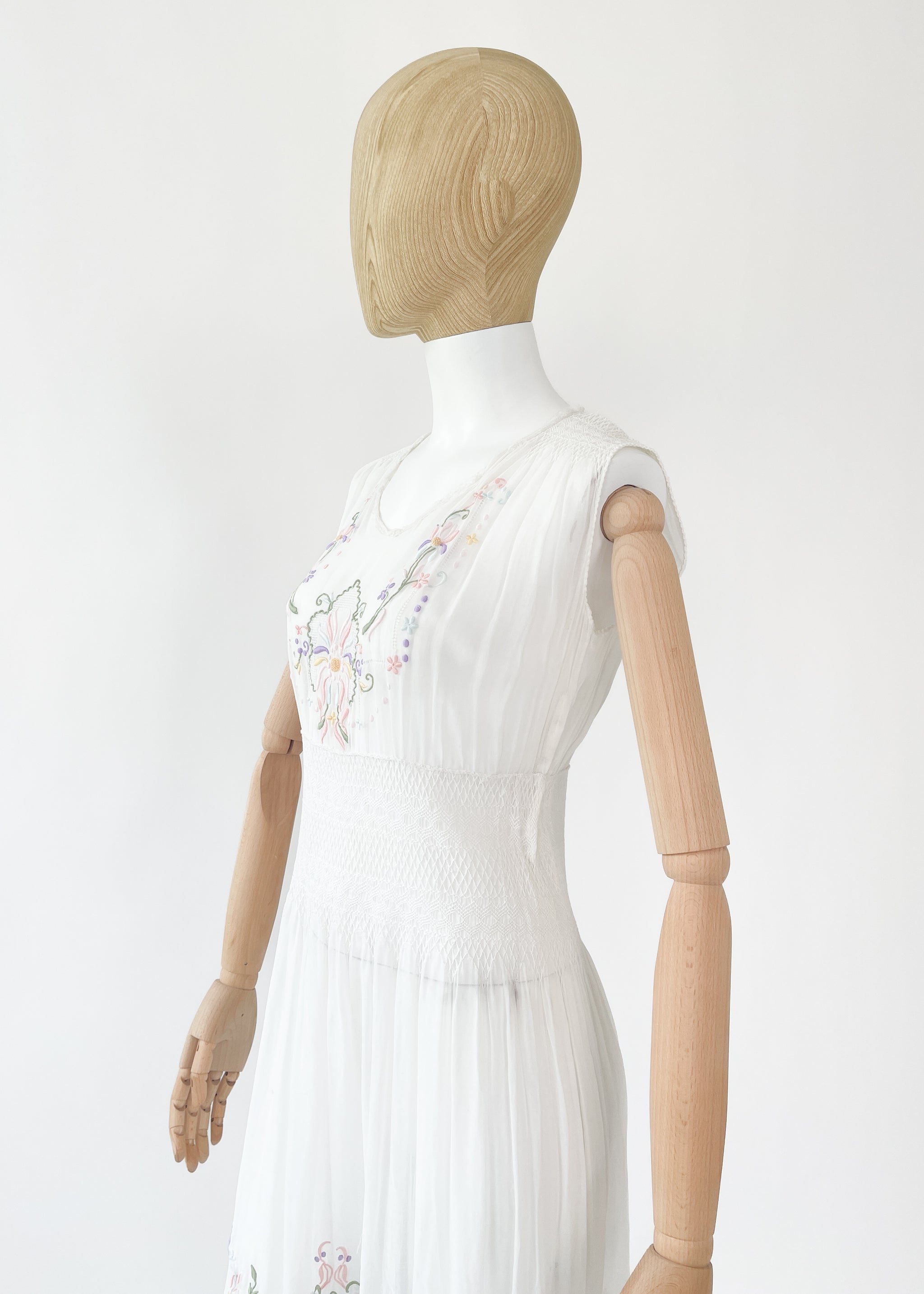 Vintage Embroidered Cotton Smocked Dress - Raleigh Vintage Vintage Embroidered Cotton Smocked Dress - Raleigh Vintage