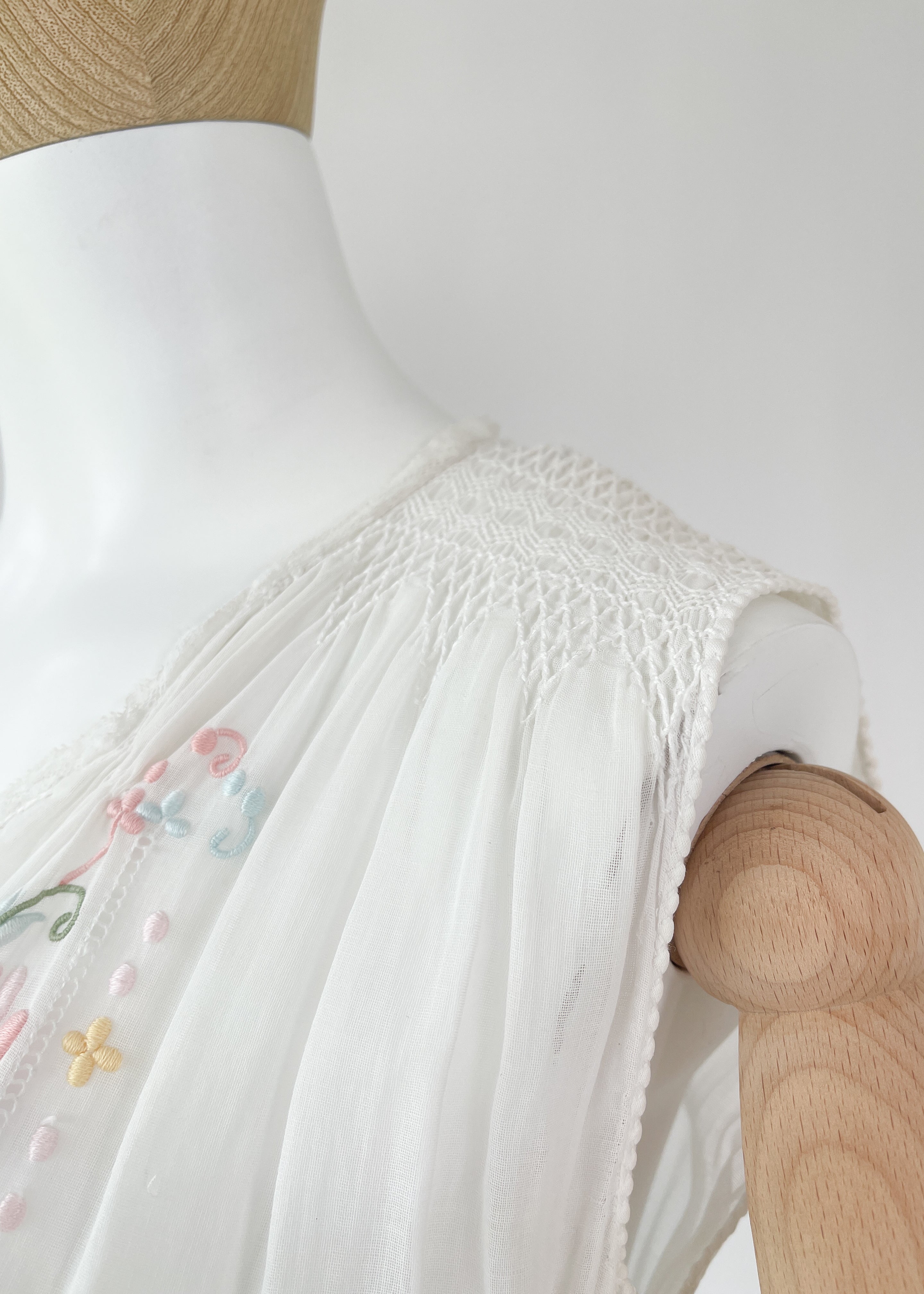 Vintage Embroidered Cotton Smocked Dress
