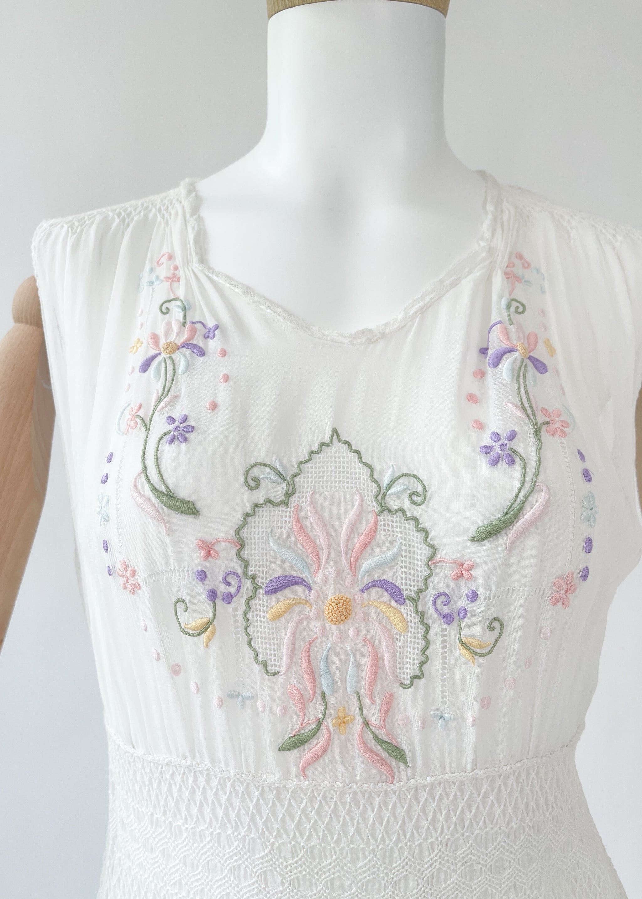Vintage Embroidered Cotton Smocked Dress - Raleigh Vintage Vintage Embroidered Cotton Smocked Dress - Raleigh Vintage