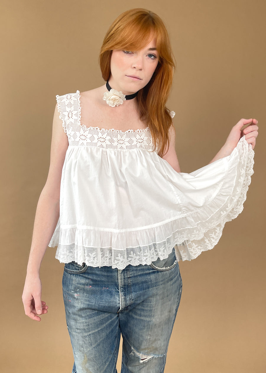 Vintage REworked Antique Cotton Lace Top