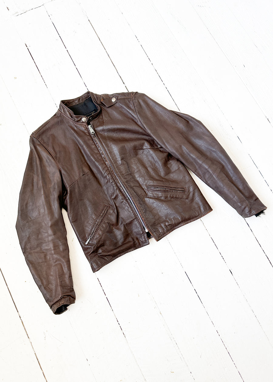 Vintage 1960s Brown Leather Racing Jacket