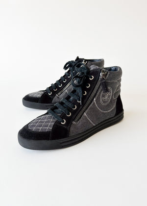 Vintage Chanel Black High Top Double Zip Sneakers