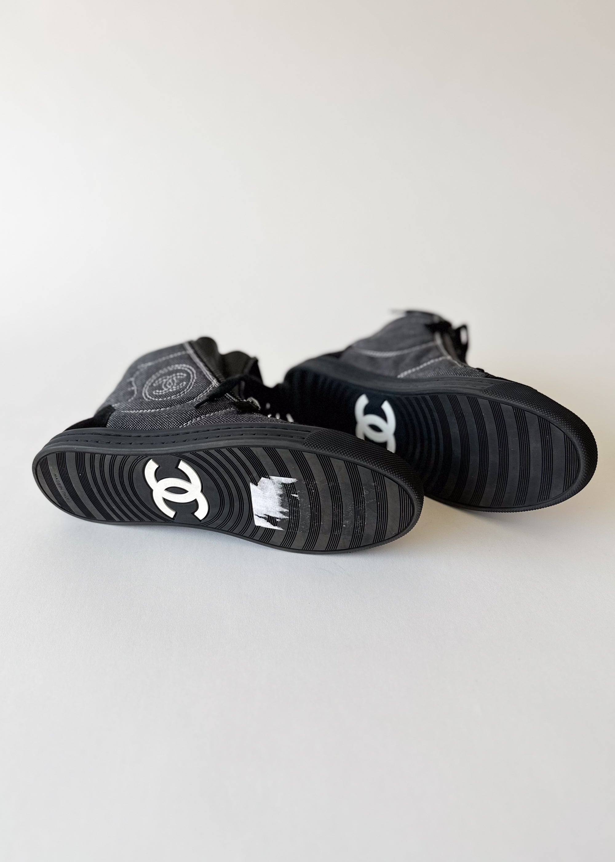 Vintage Chanel Black High Top Double Zip Sneakers