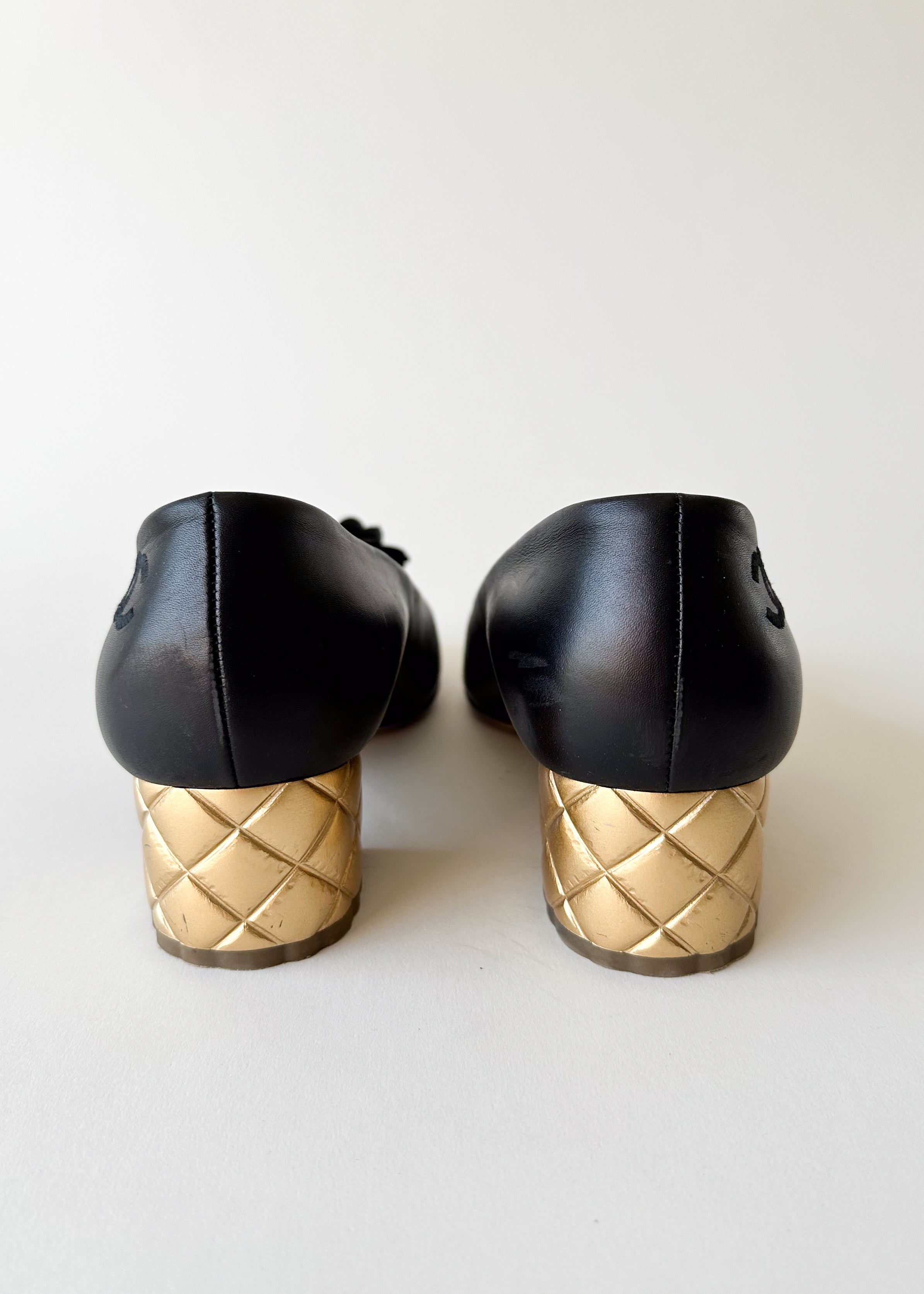 Vintage Chanel Camelia Cap Toe Quilted Heel Pumps