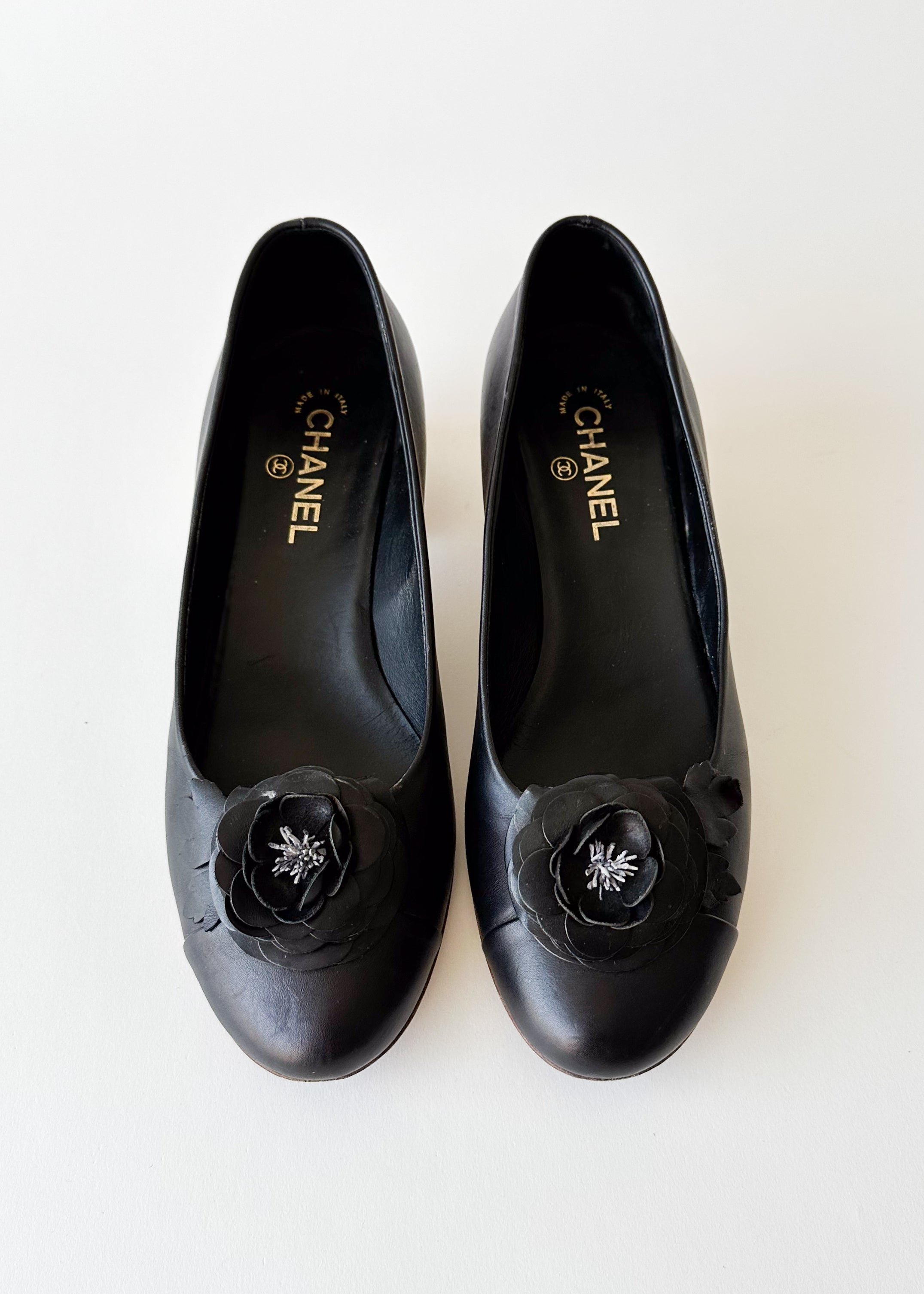 Vintage Chanel Camelia Cap Toe Quilted Heel Pumps