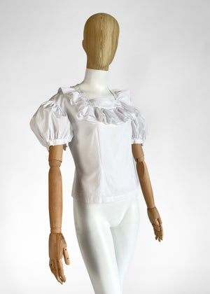 Comme des Garçons White Cotton Ruffle Blouse
