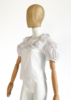 Comme des Garçons White Cotton Ruffle Blouse