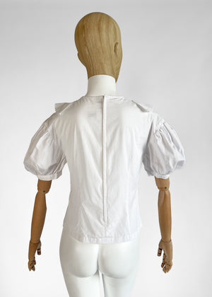 Comme des Garçons White Cotton Ruffle Blouse