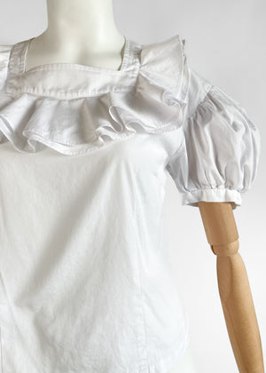Comme des Garçons White Cotton Ruffle Blouse