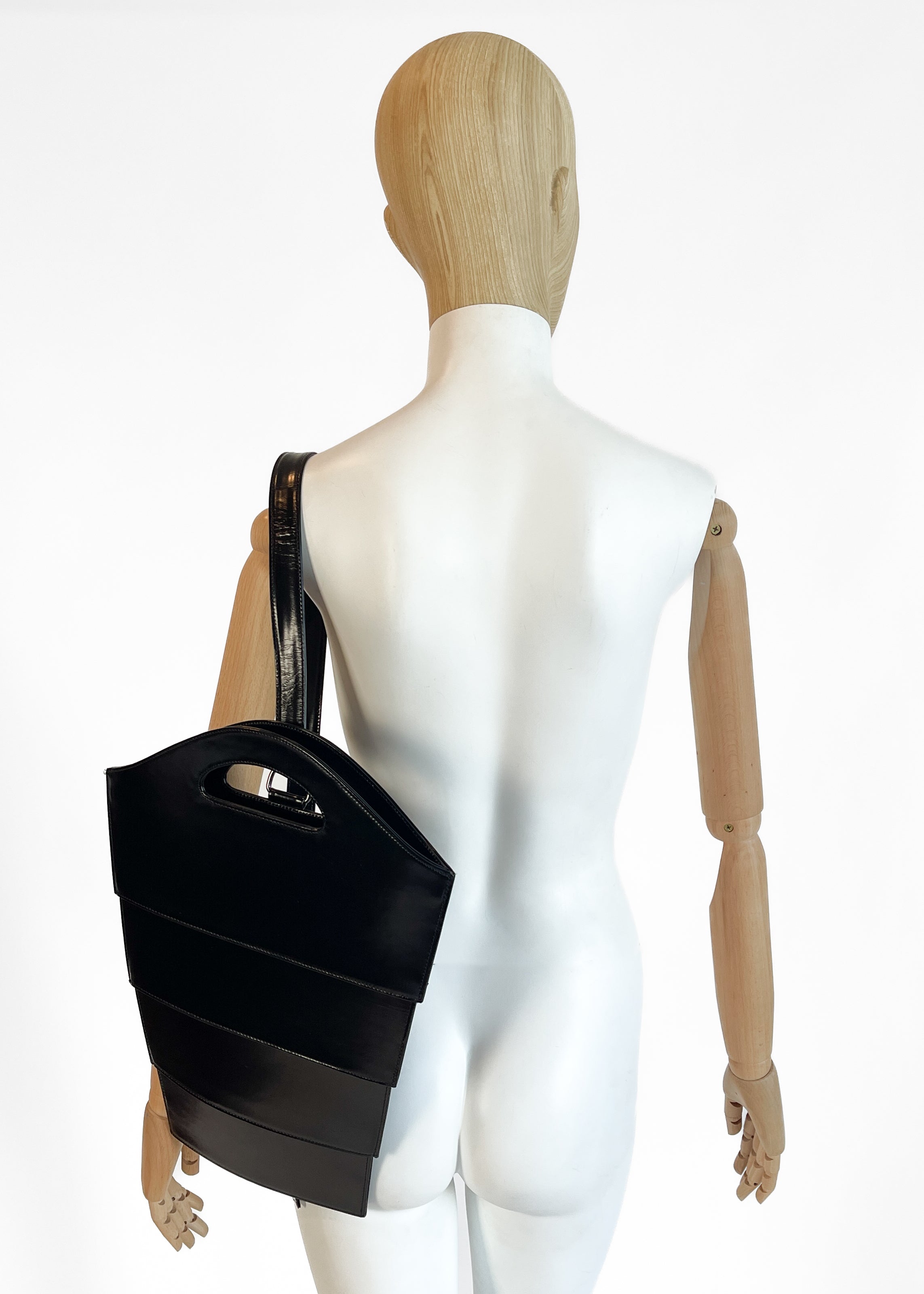 Issey Miyake Collapsible Leather Sling Bag — 2000s, Crossbody