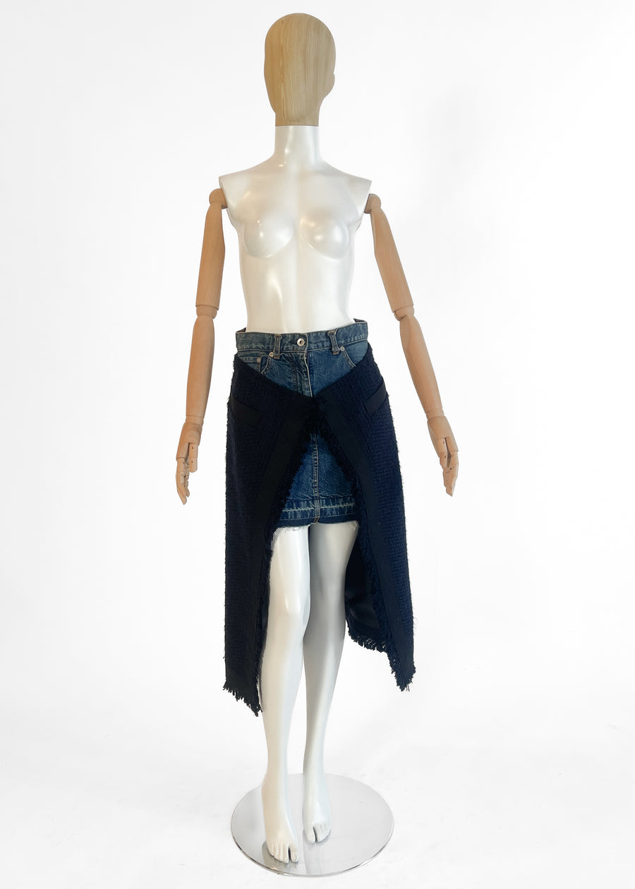 Sacai Denim Skirt with Tweed Over-Panel 2019