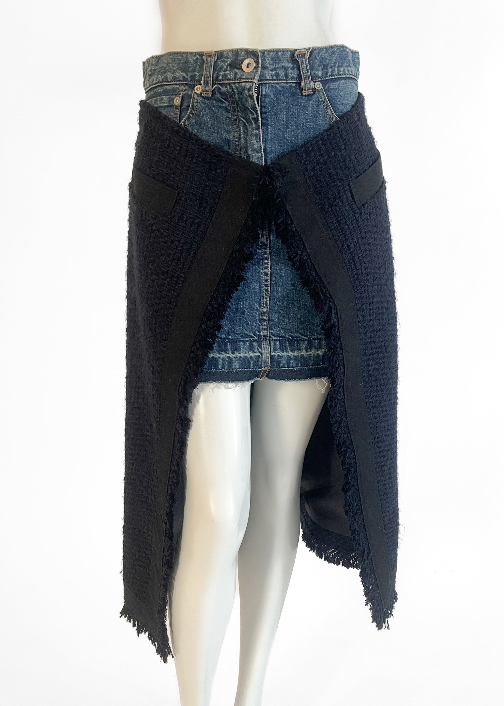 Sacai Denim Skirt with Tweed Over-Panel 2019