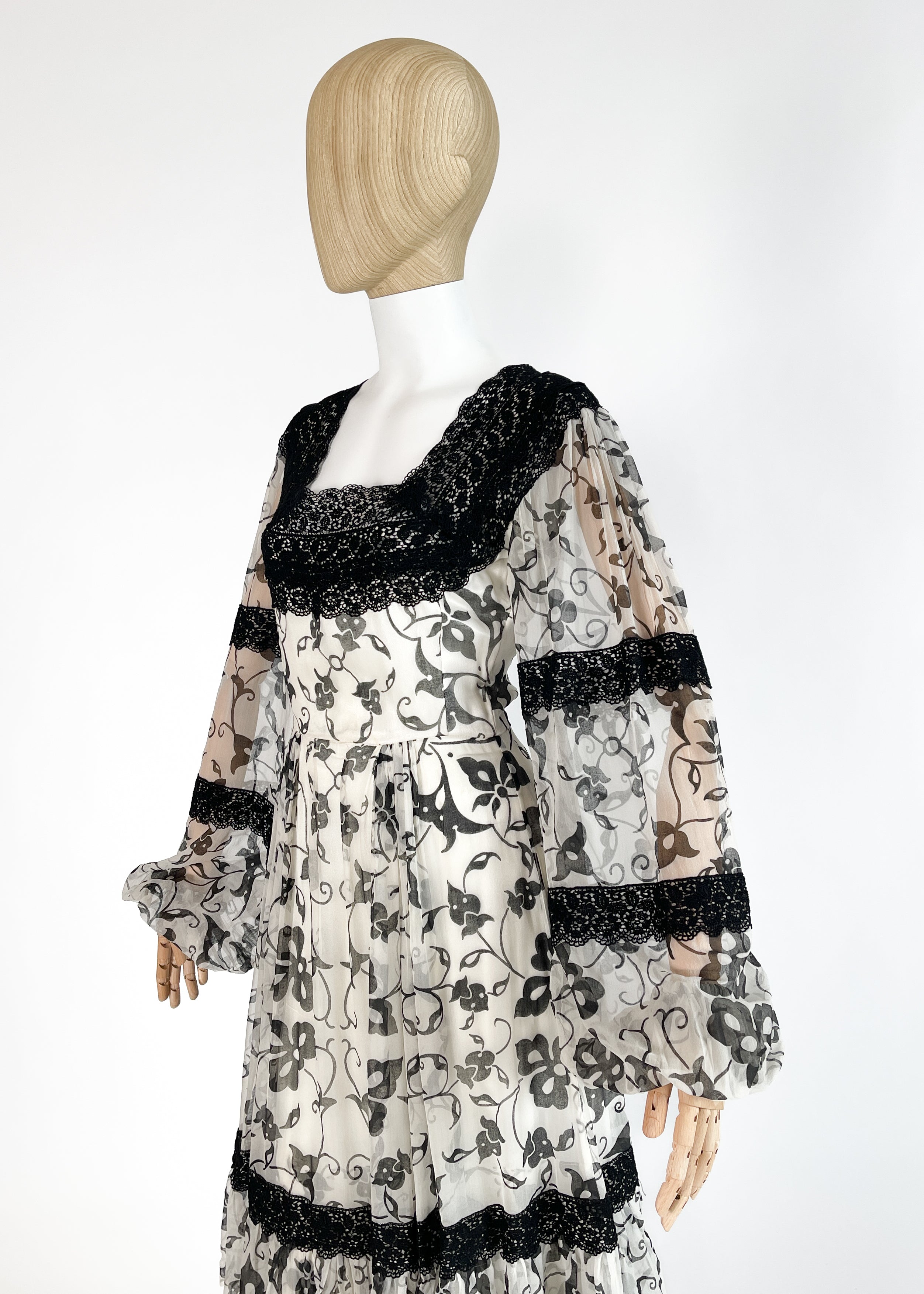 1970s Thea Porter Silk Chiffon Floral Dress