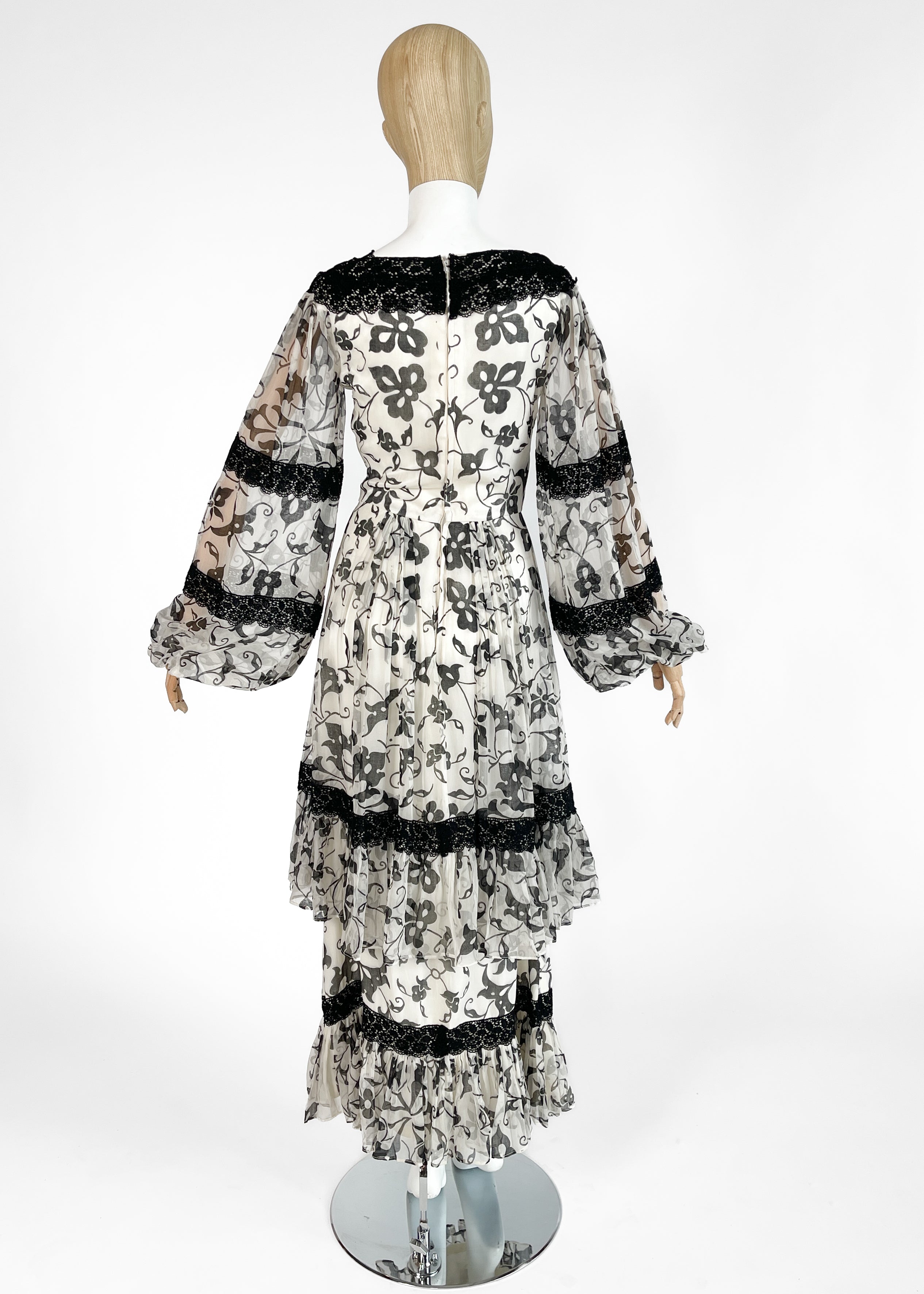 1970s Thea Porter Silk Chiffon Floral Dress