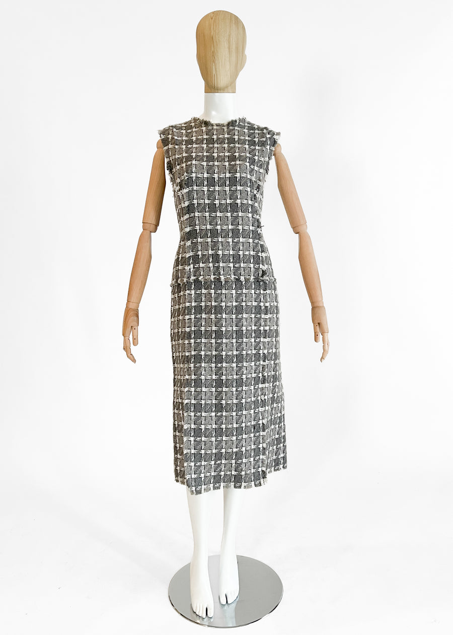 Thom Browne Frayed Tweed Midi Dress