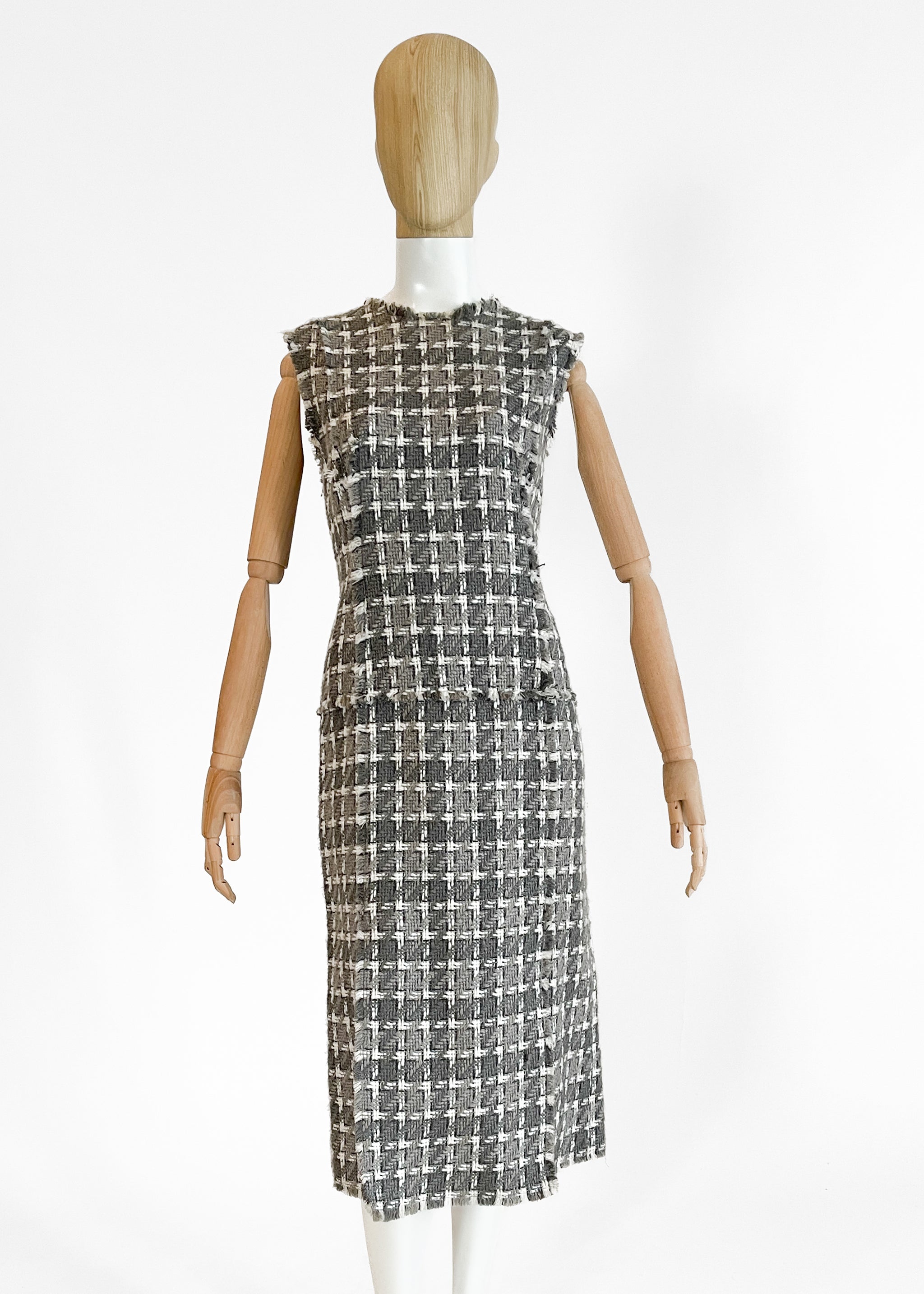 Thom Browne Frayed Tweed Midi Dress