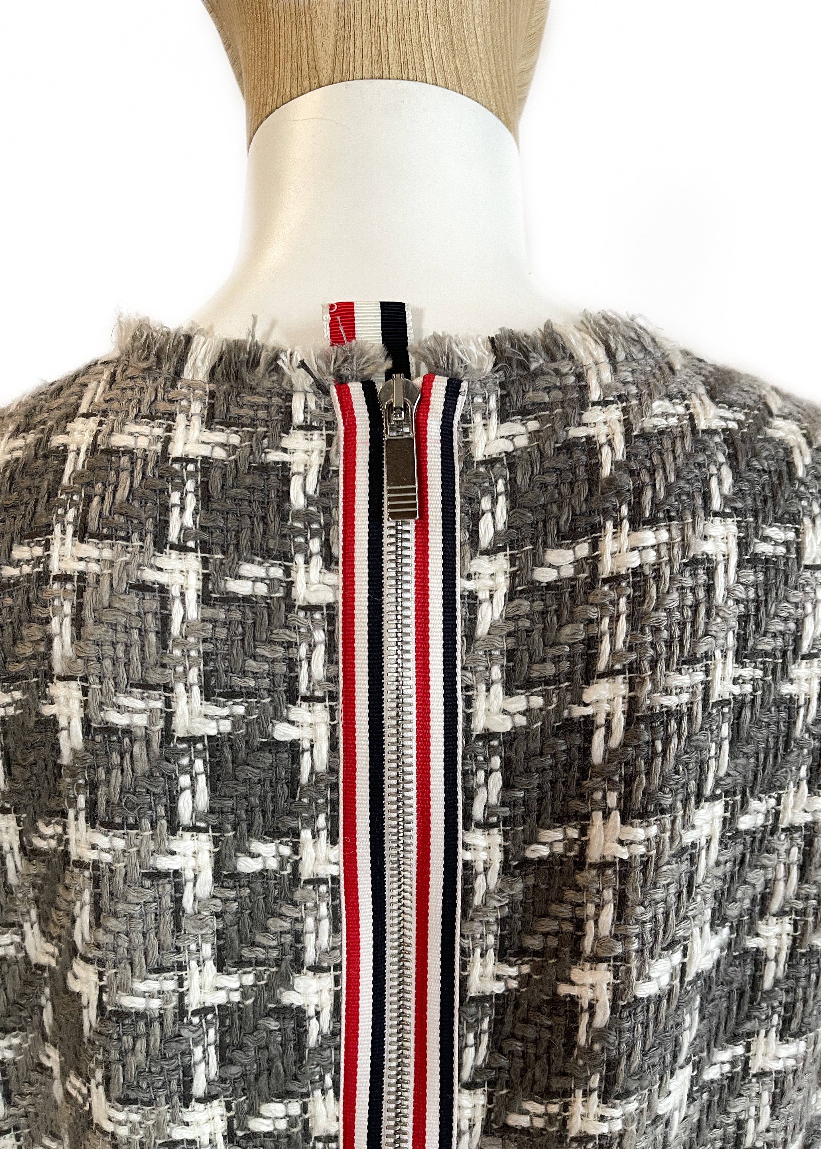 Thom Browne Frayed Tweed Midi Dress