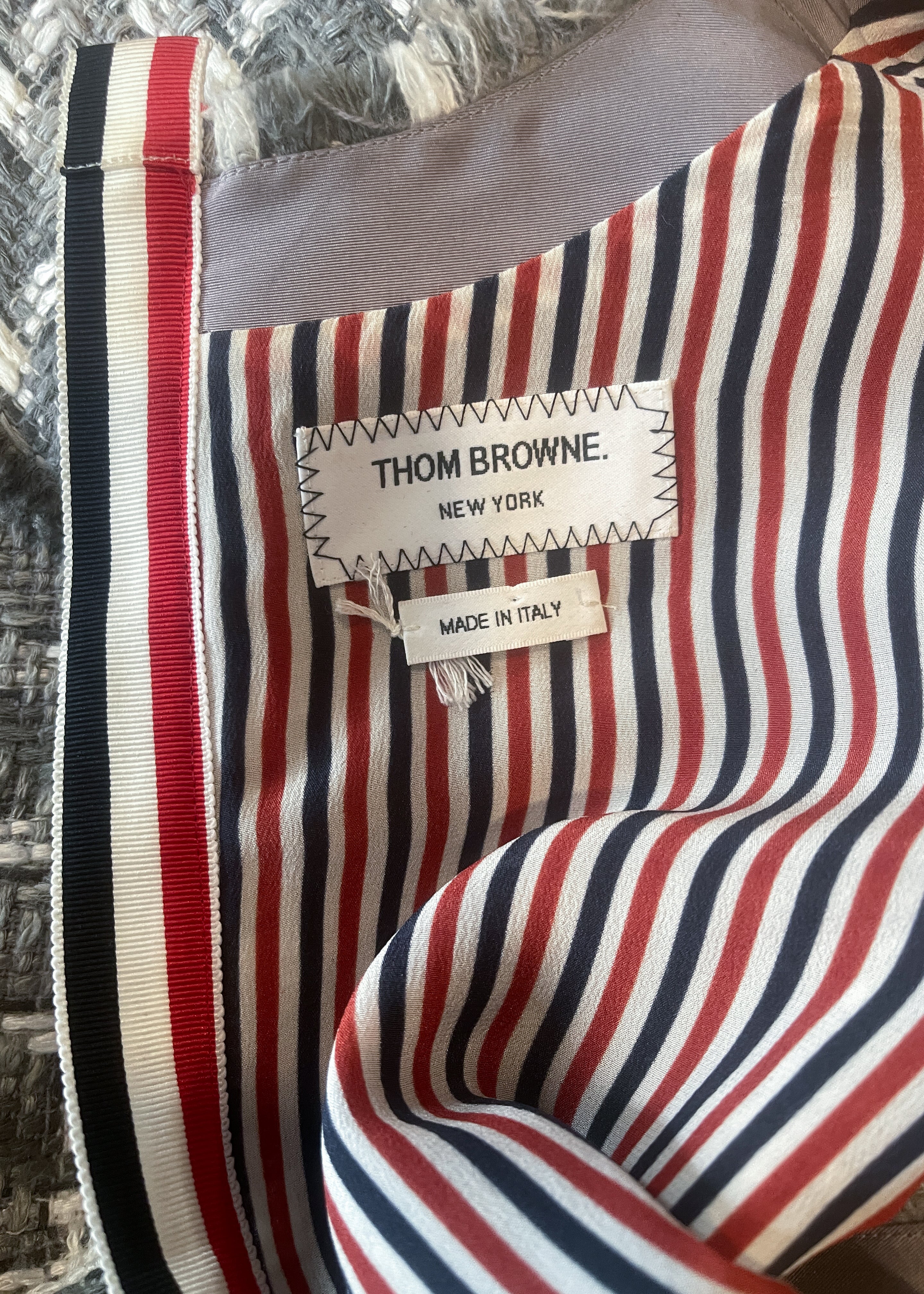 Thom Browne Frayed Tweed Midi Dress