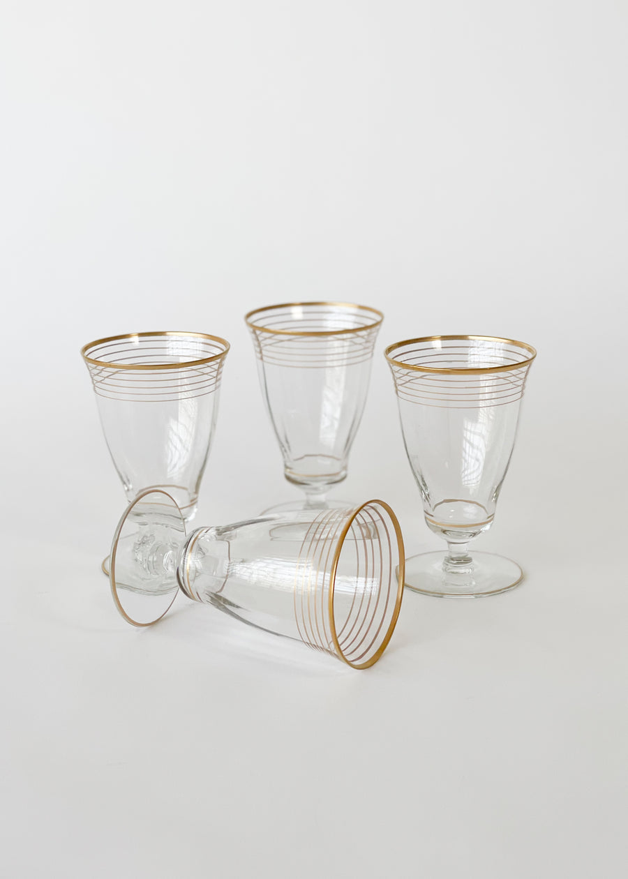 Vintage 1930s Gold Rim Cocktail Glasses